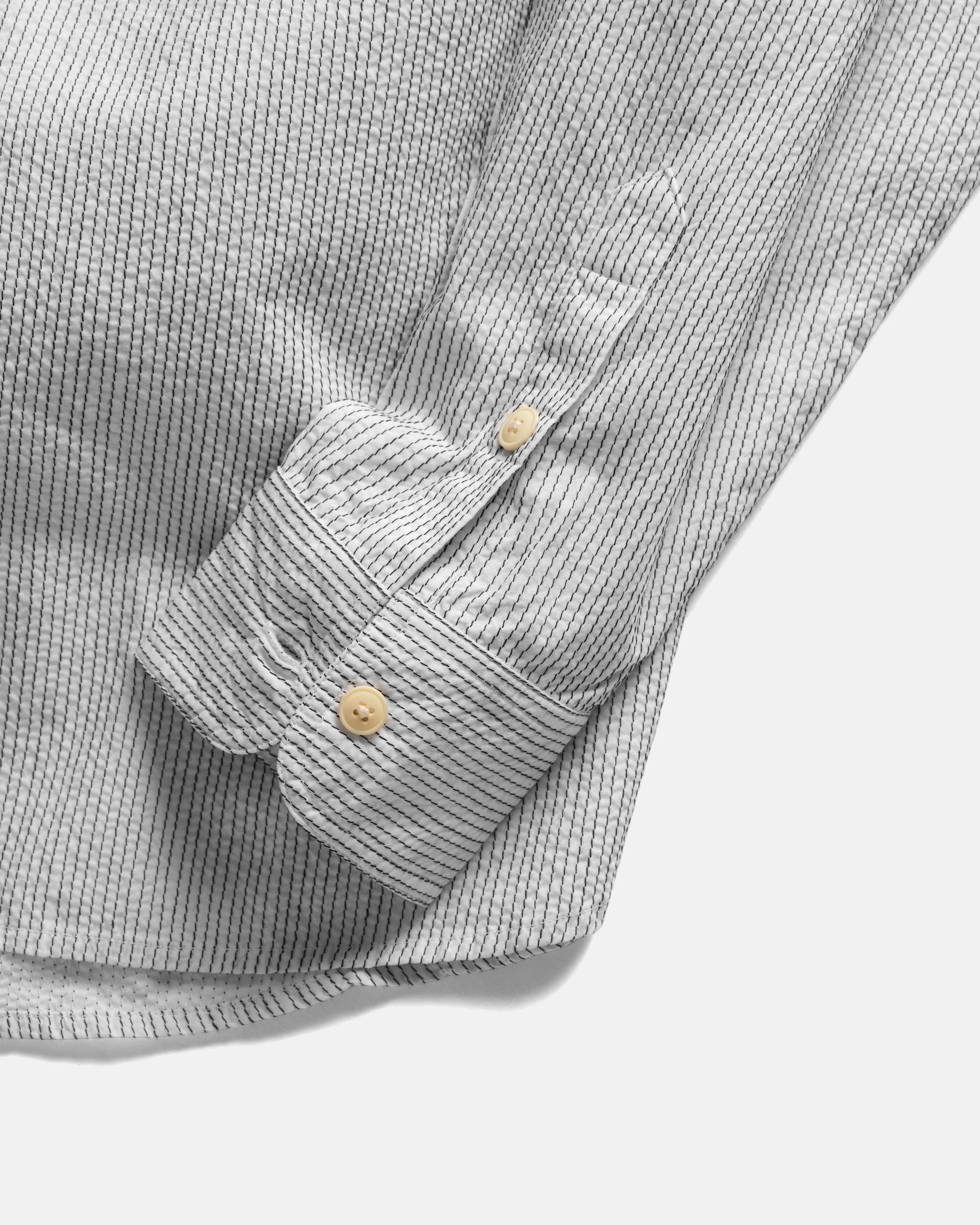 AMER EASTERN BUTTON DOWN SHIRT - WHITE POPLIN WITH BLACK EMBROIDERED PENCIL STRIPES