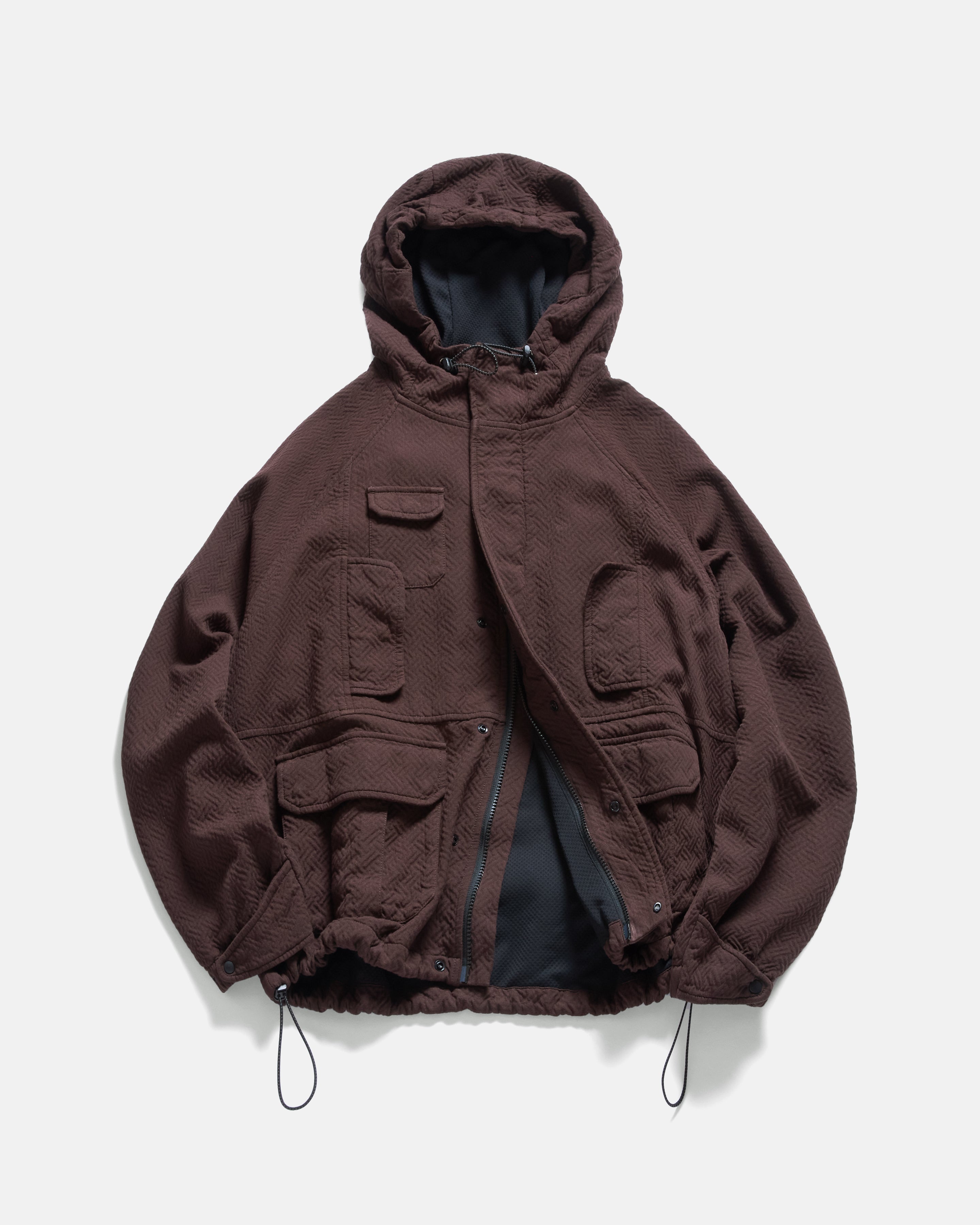 SEGUIN HOODED MOUNTAIN PARKA UMBER DOUBLE WEAVE JACQUARD COTTON