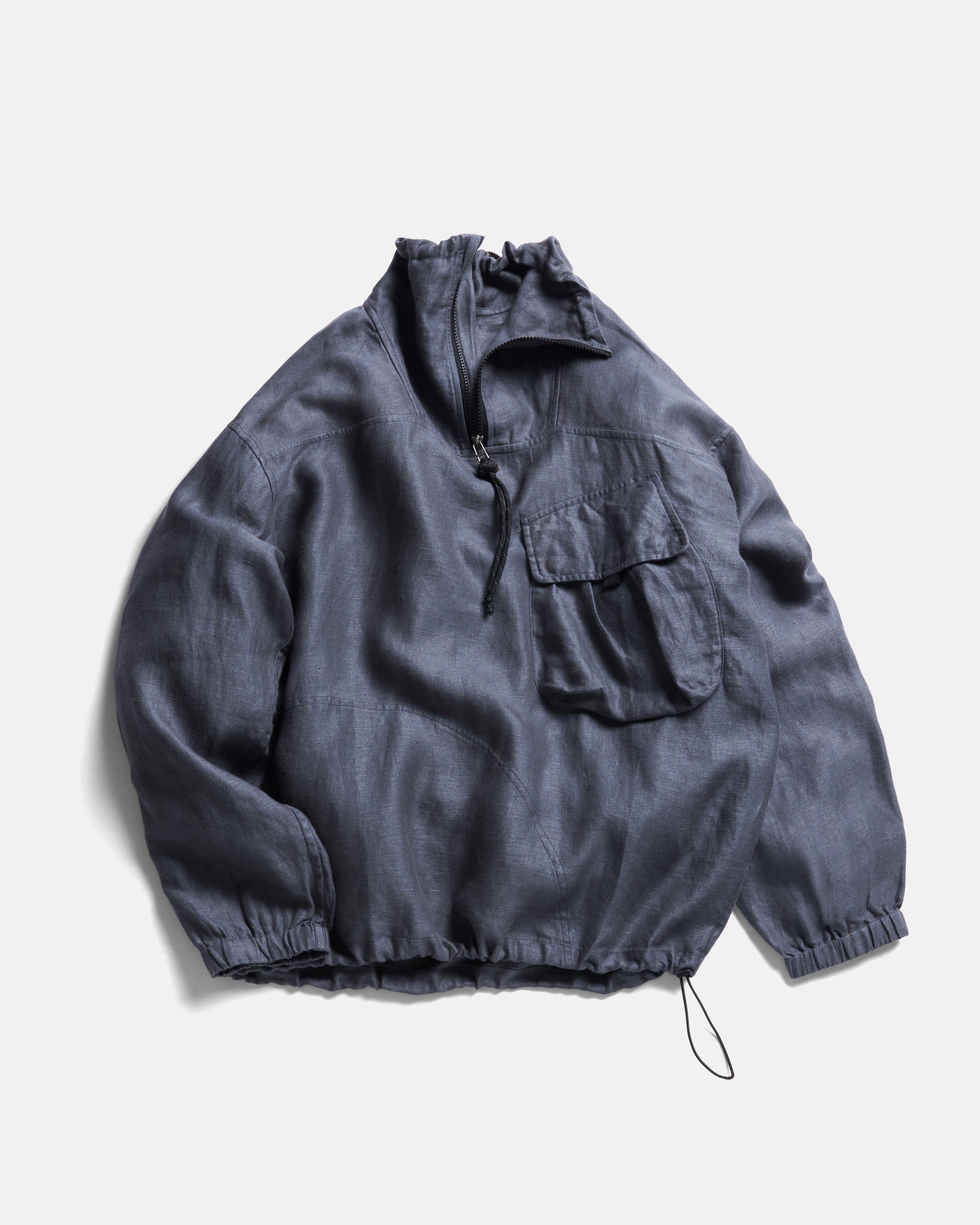 CATA QUARTER ZIP SMOCK PULLOVER - TURBULENCE SLATE LINEN TWILL
