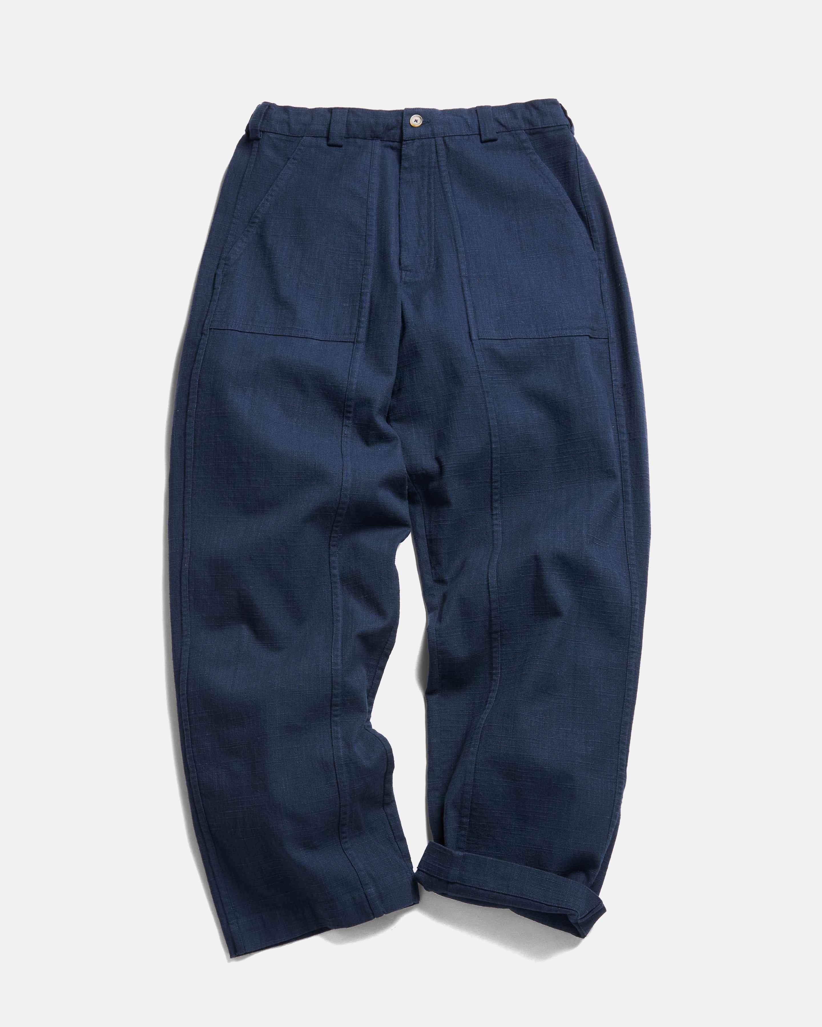 ROY BAKER PANT - WASHED NAVY COTTON THICK & THIN BASKETWEAVE – 18 East