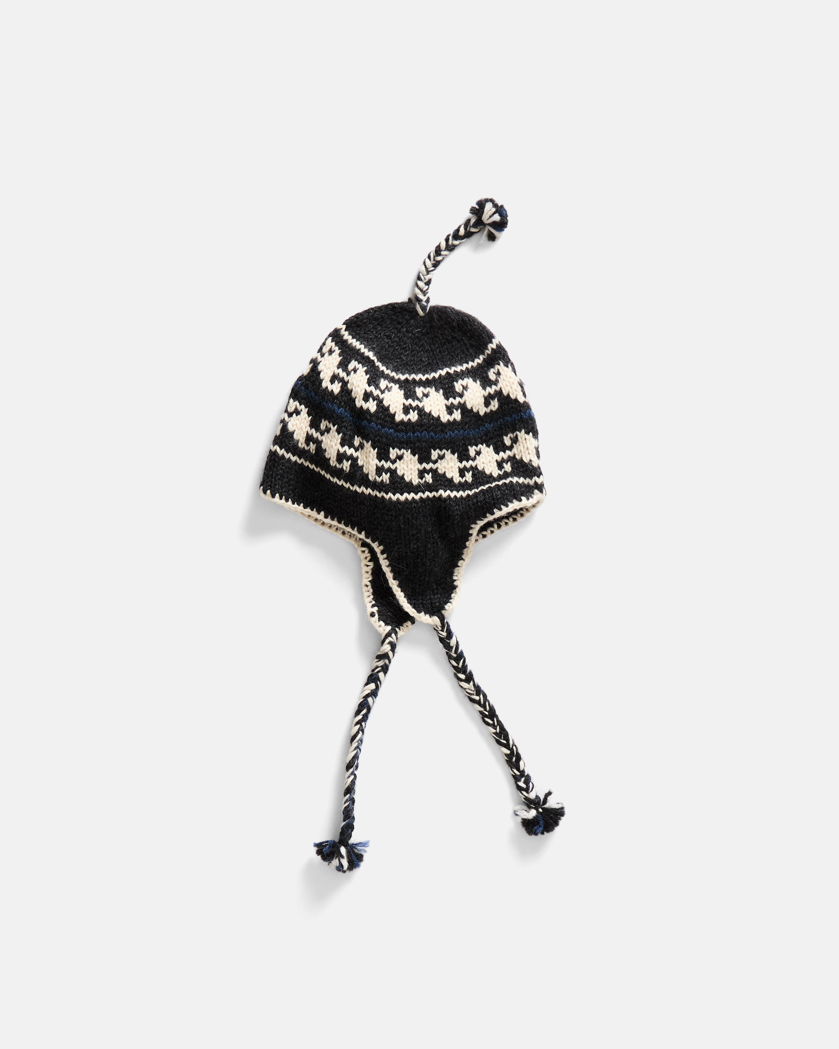 LIAM HANDLOOM KNITTED EARFLAP BEANIE - SLATE GRAY / ECRU / INDIGO