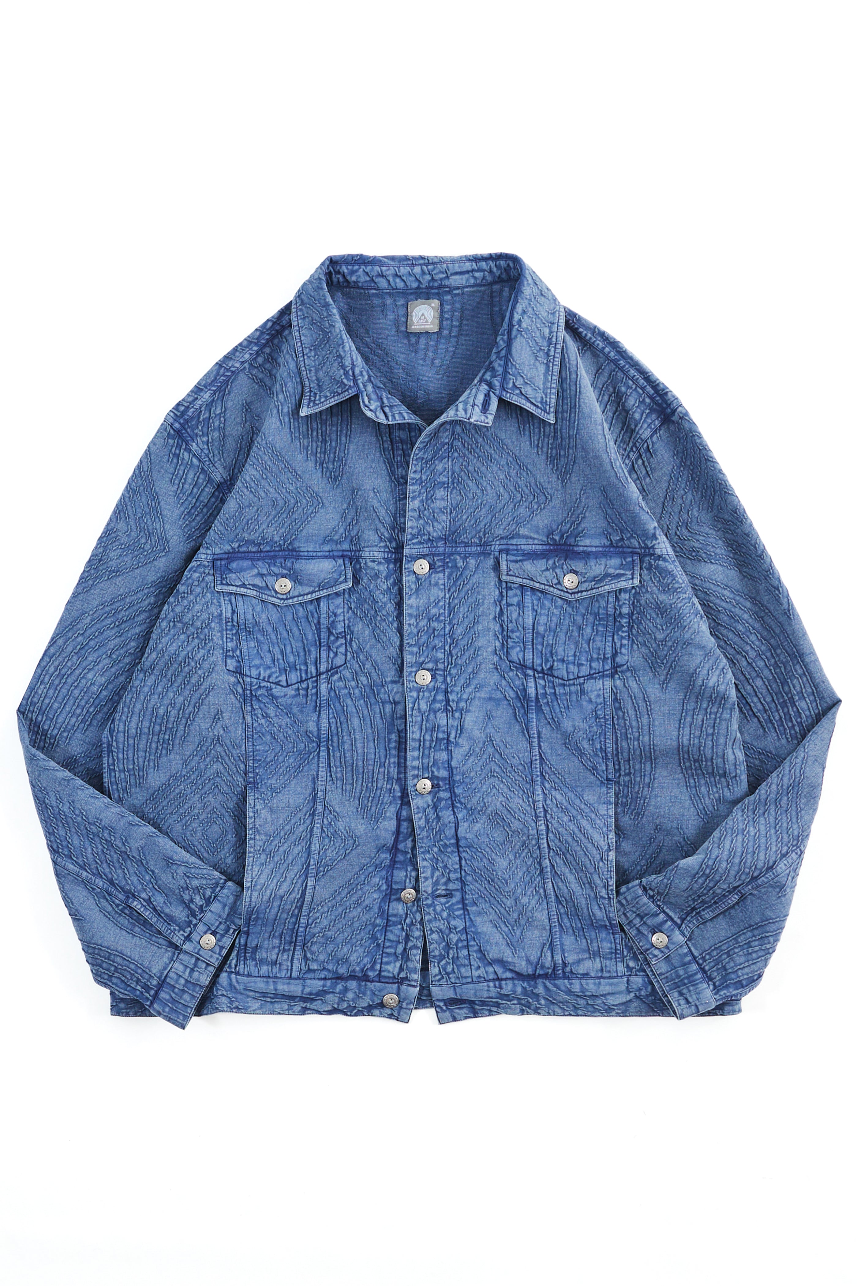 APAMAAN TRUCKER JACKET - WASHED INDIGO INDIAN DOUBLEWEAVE JACQUARD