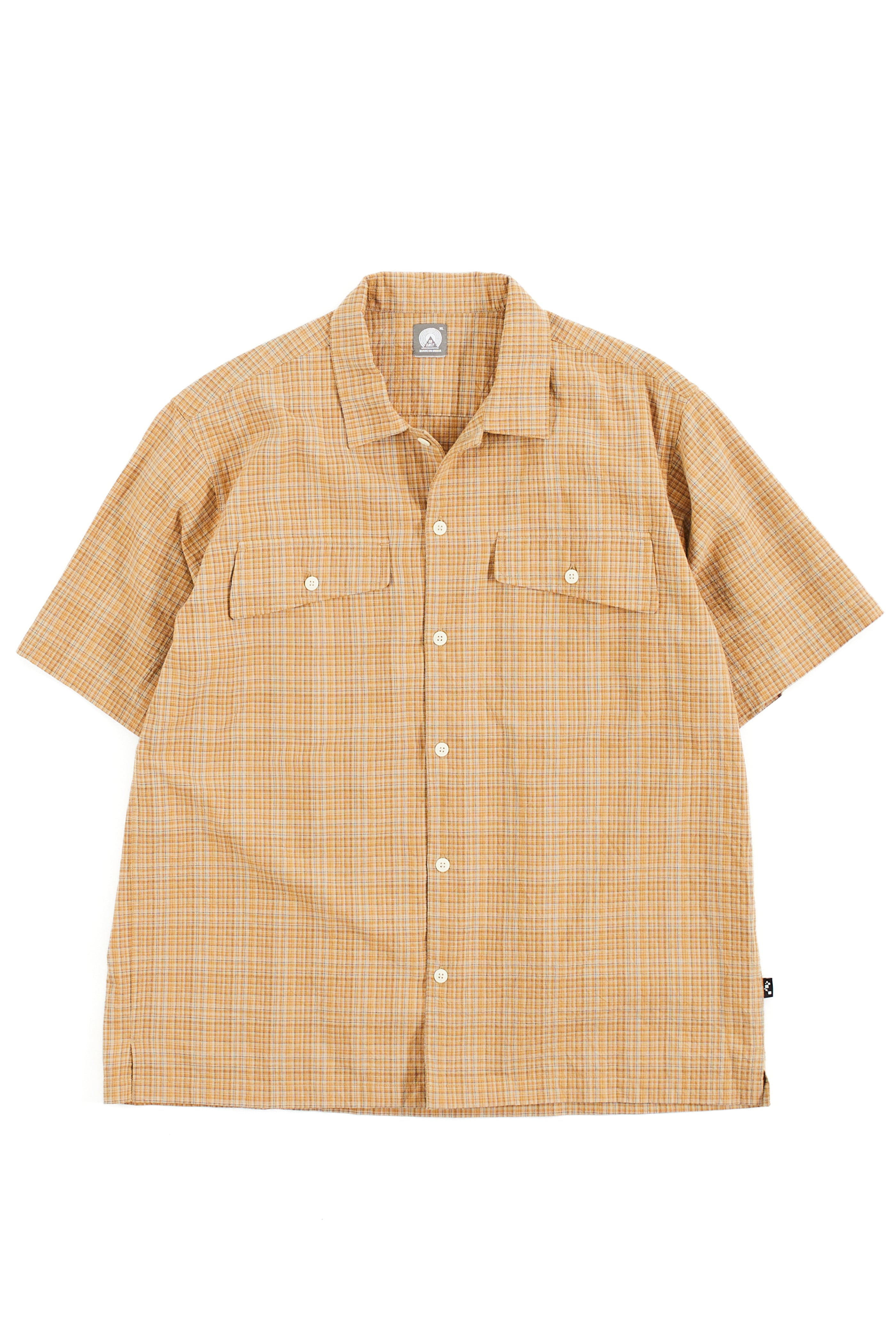 EMBLA SS SHIRT - SAND / INDIGO PLAID COTTON PLAINWEAVE