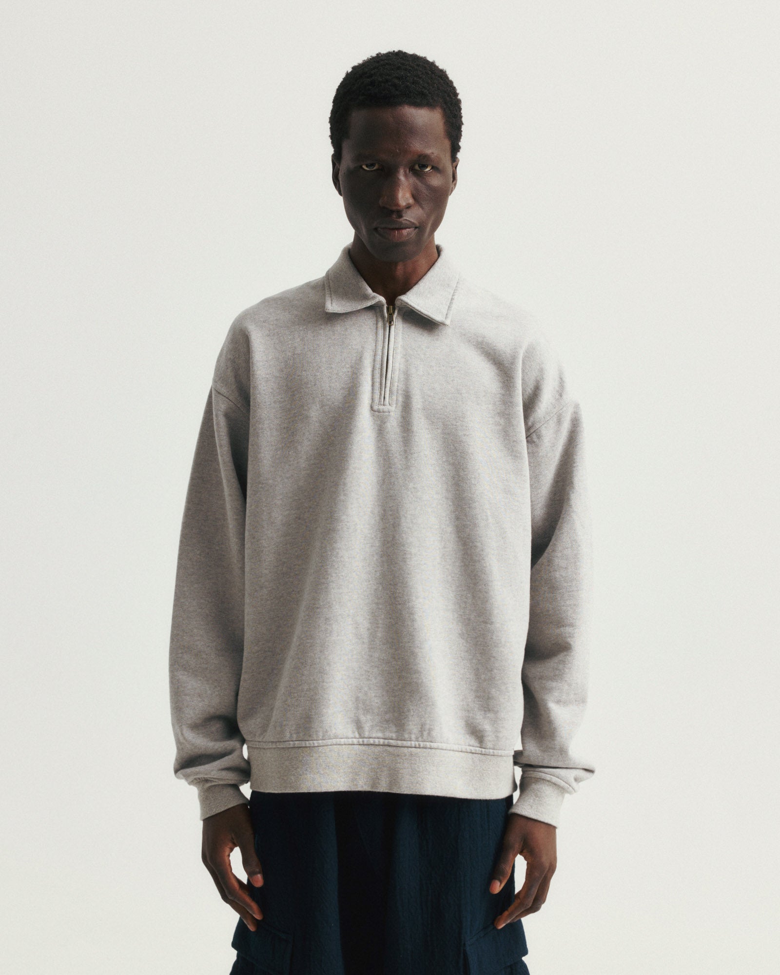 COLLAN ZIP COLLAR SWEATSHIRT - PRACTICE HEATHER 19oz. ALL COTTON LOOPBACK TERRY FLEECE