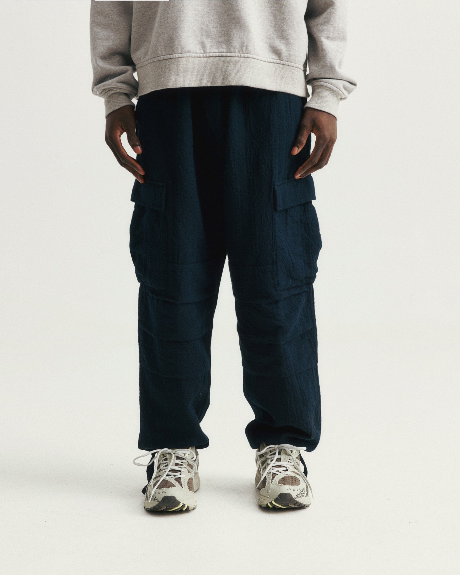 GORECKI CARGO PANT - NAVY DOUBLE WEAVE JACQUARD COTTON