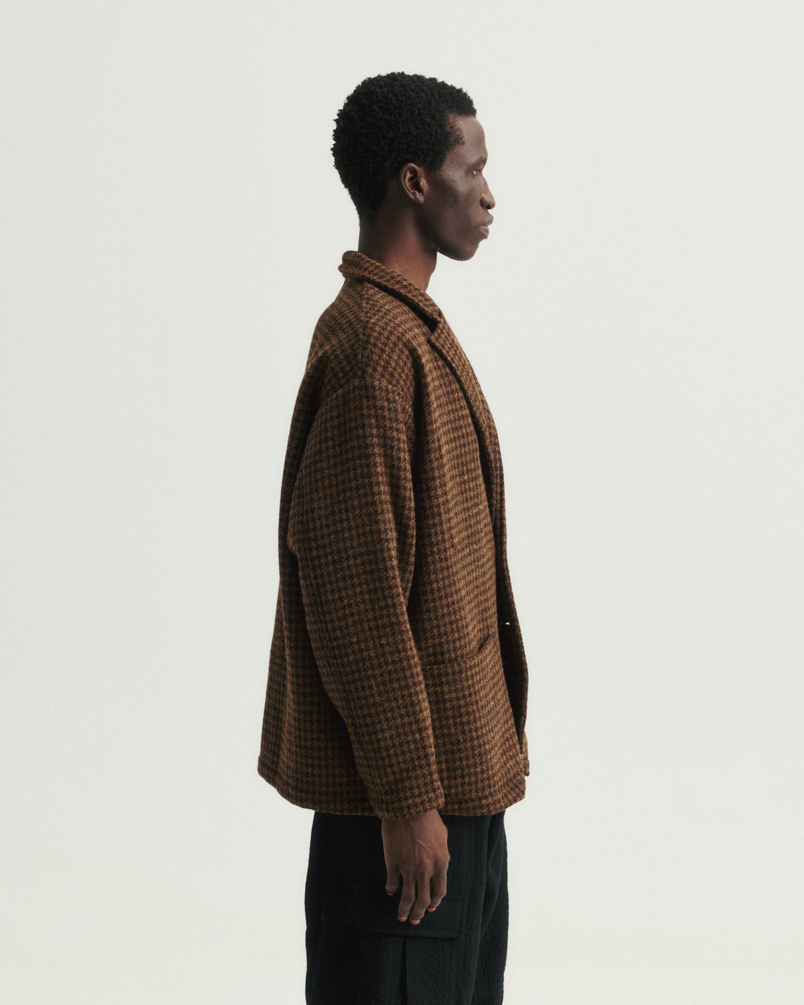 ASHEVILLE OVERSIZED BLAZER - OLIVE / FONDENTE BROWN WOOLEN HOUNDSTOOTH TWEED