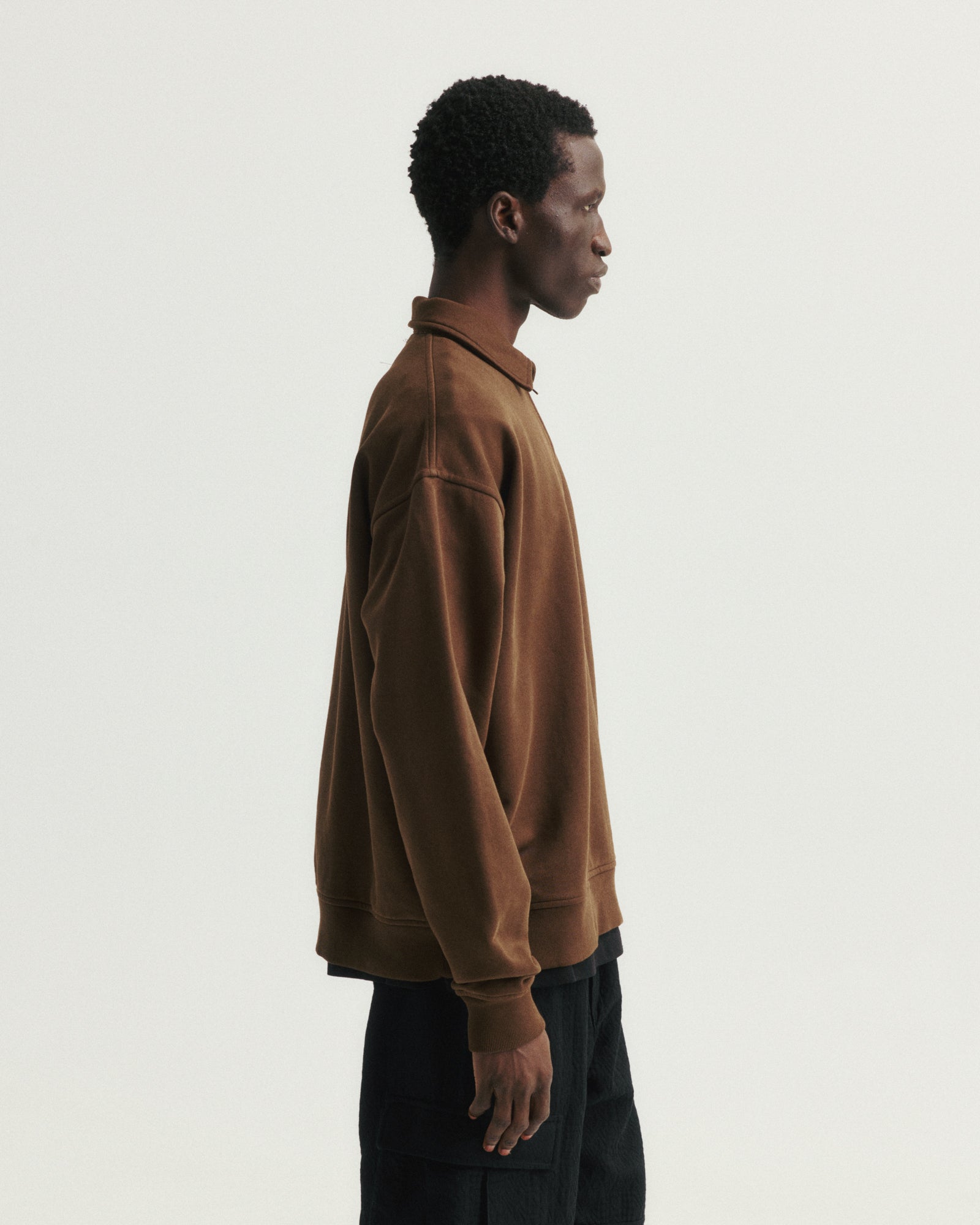 COLLAN ZIP COLLAR SWEATSHIRT - FONDENTE BROWN 19oz. ALL COTTON LOOPBACK TERRY FLEECE