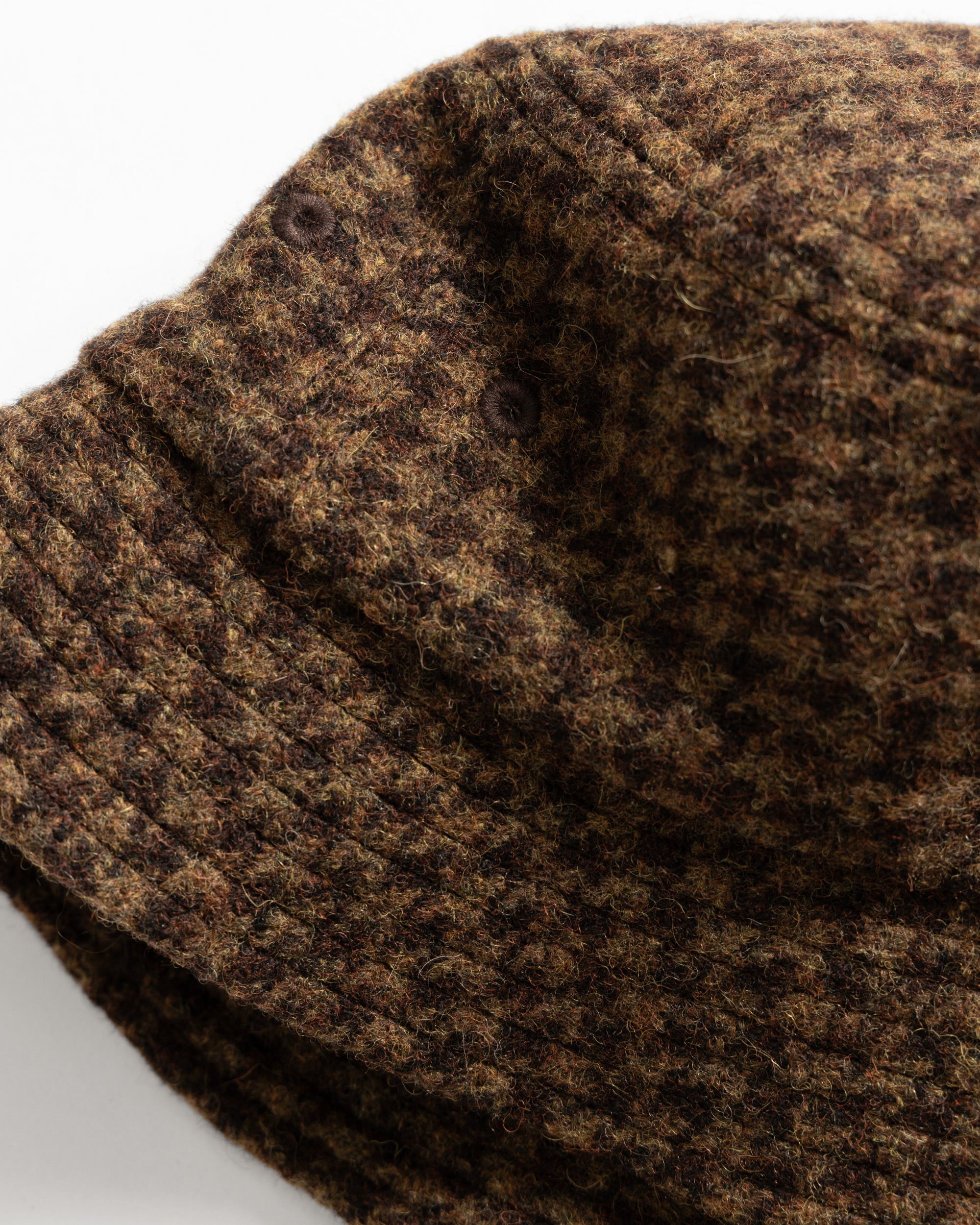 PAPIK BUCKET HAT - OLIVE / FONDENTE BROWN WOOLEN HOUNDSTOOTH TWEED