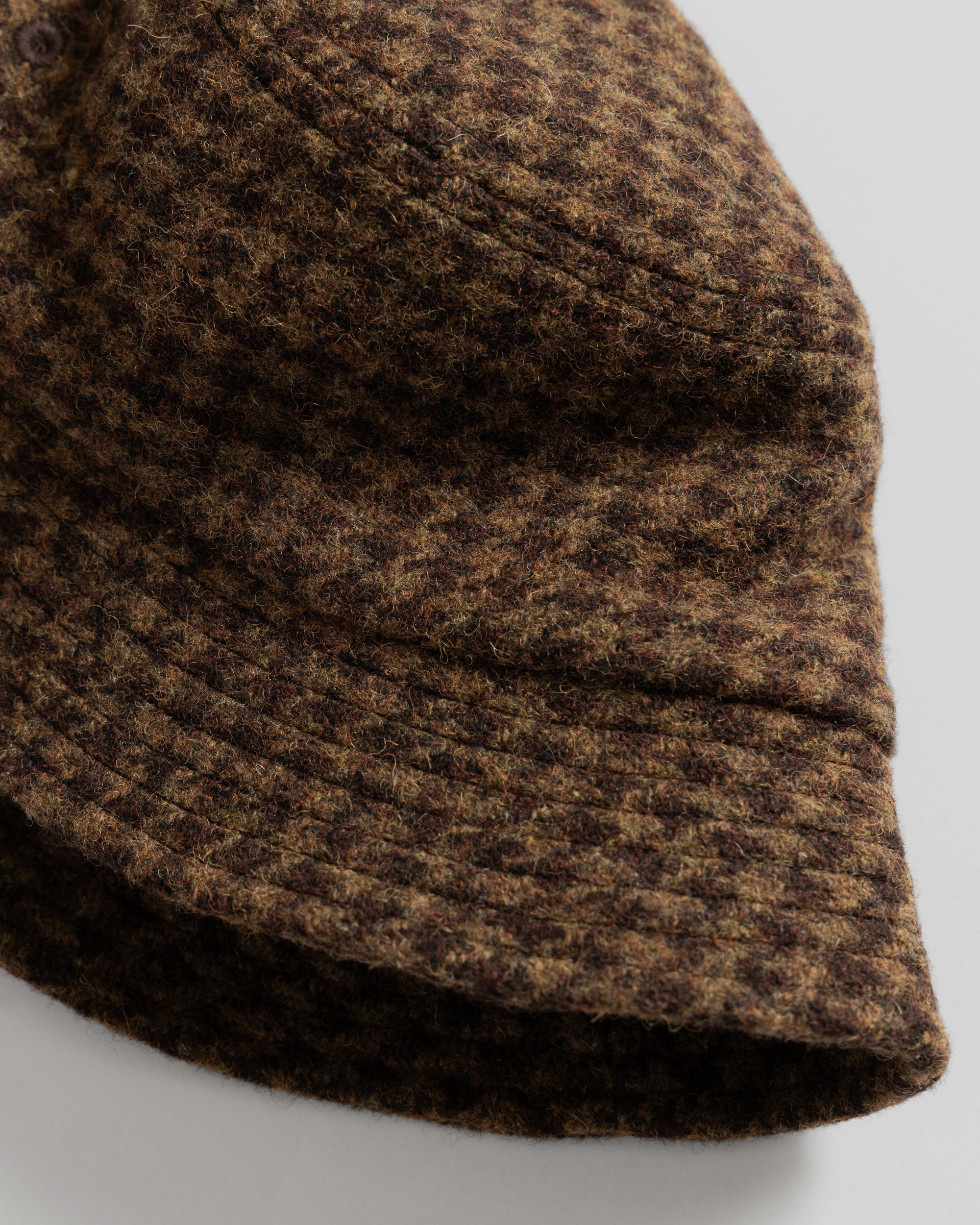 PAPIK BUCKET HAT - OLIVE / FONDENTE BROWN WOOLEN HOUNDSTOOTH TWEED