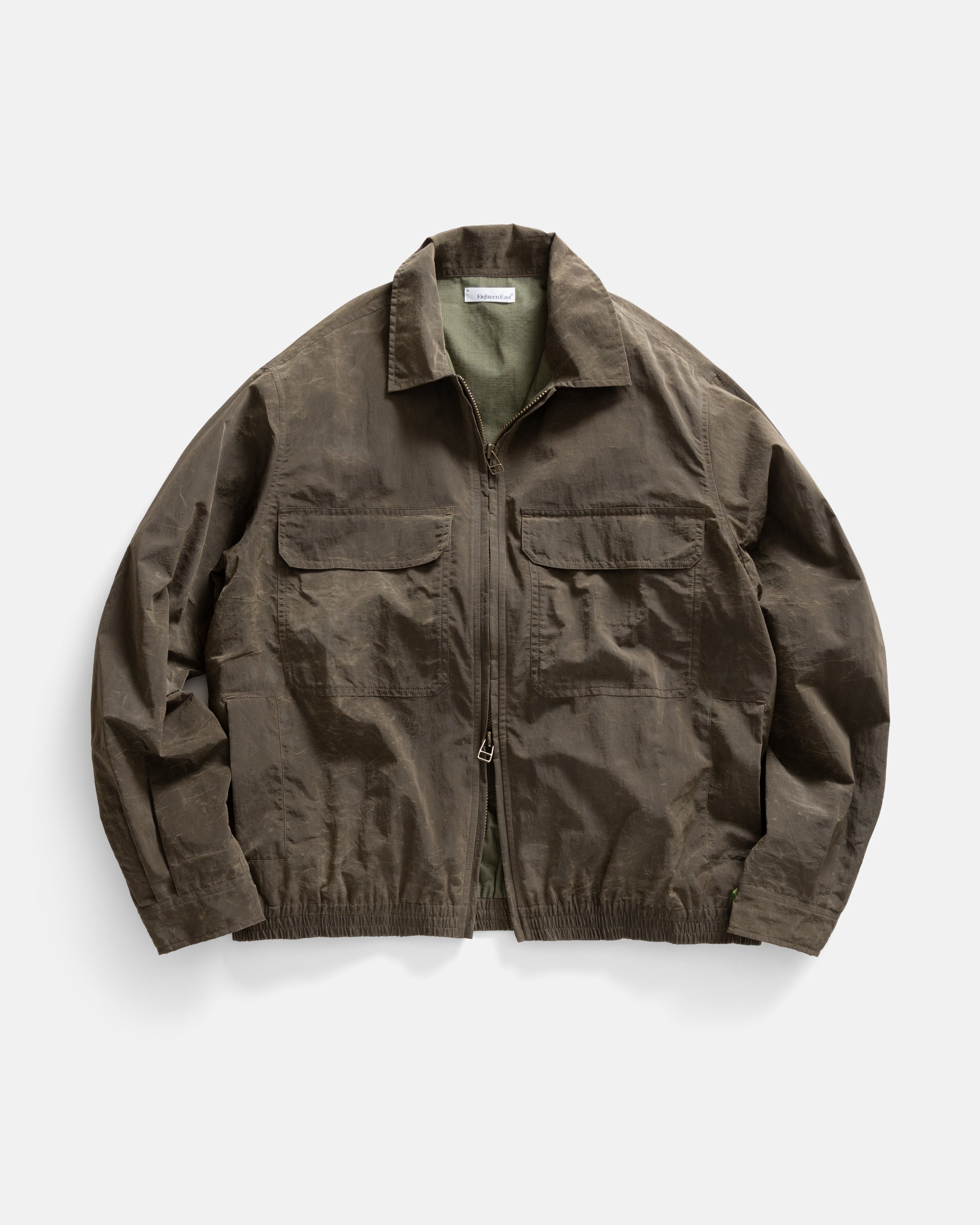 ALE FULL-ZIP BLOUSON - OLIVE BROWN WAXED NYLON – 18 East