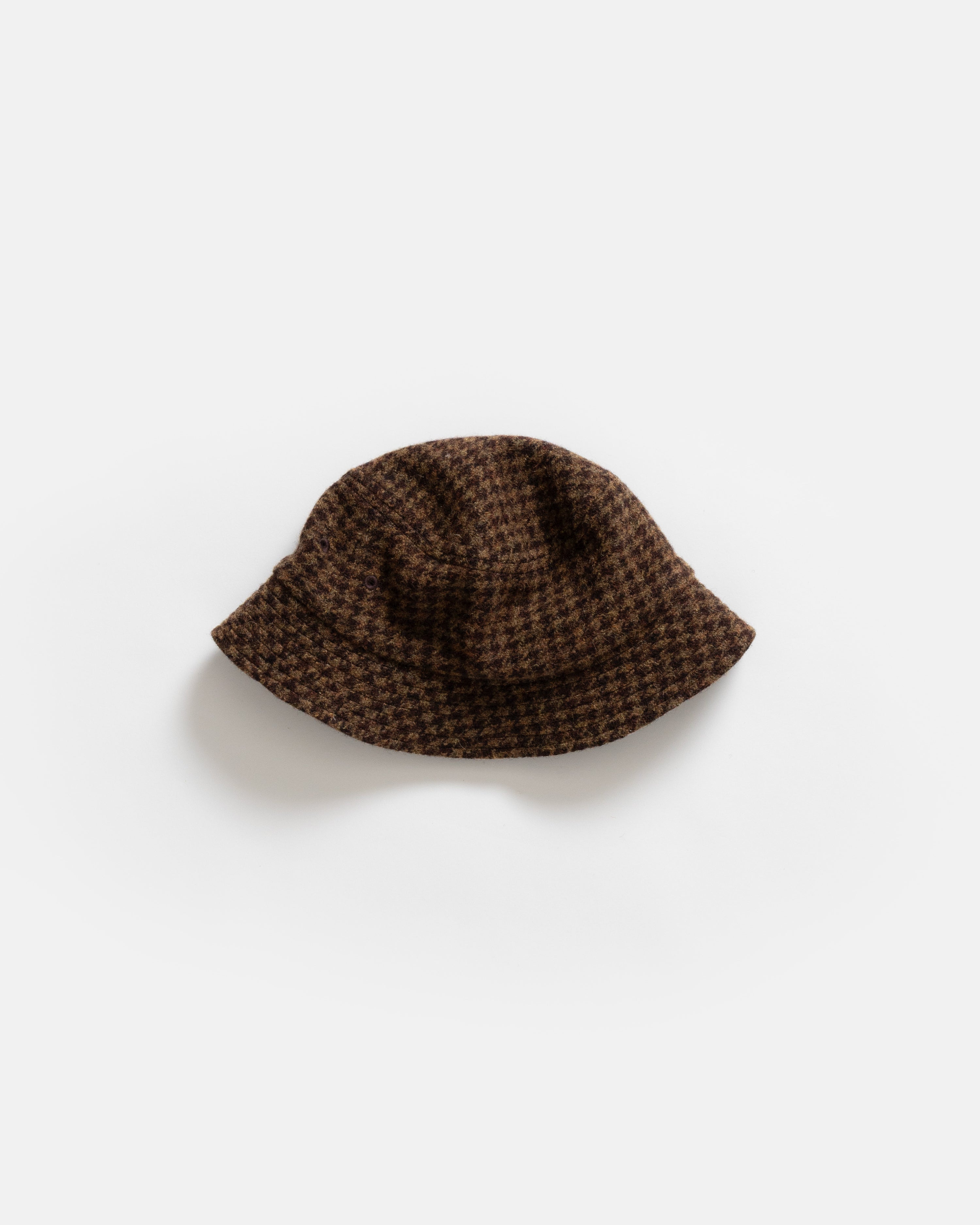 PAPIK BUCKET HAT - OLIVE / FONDENTE BROWN WOOLEN HOUNDSTOOTH TWEED