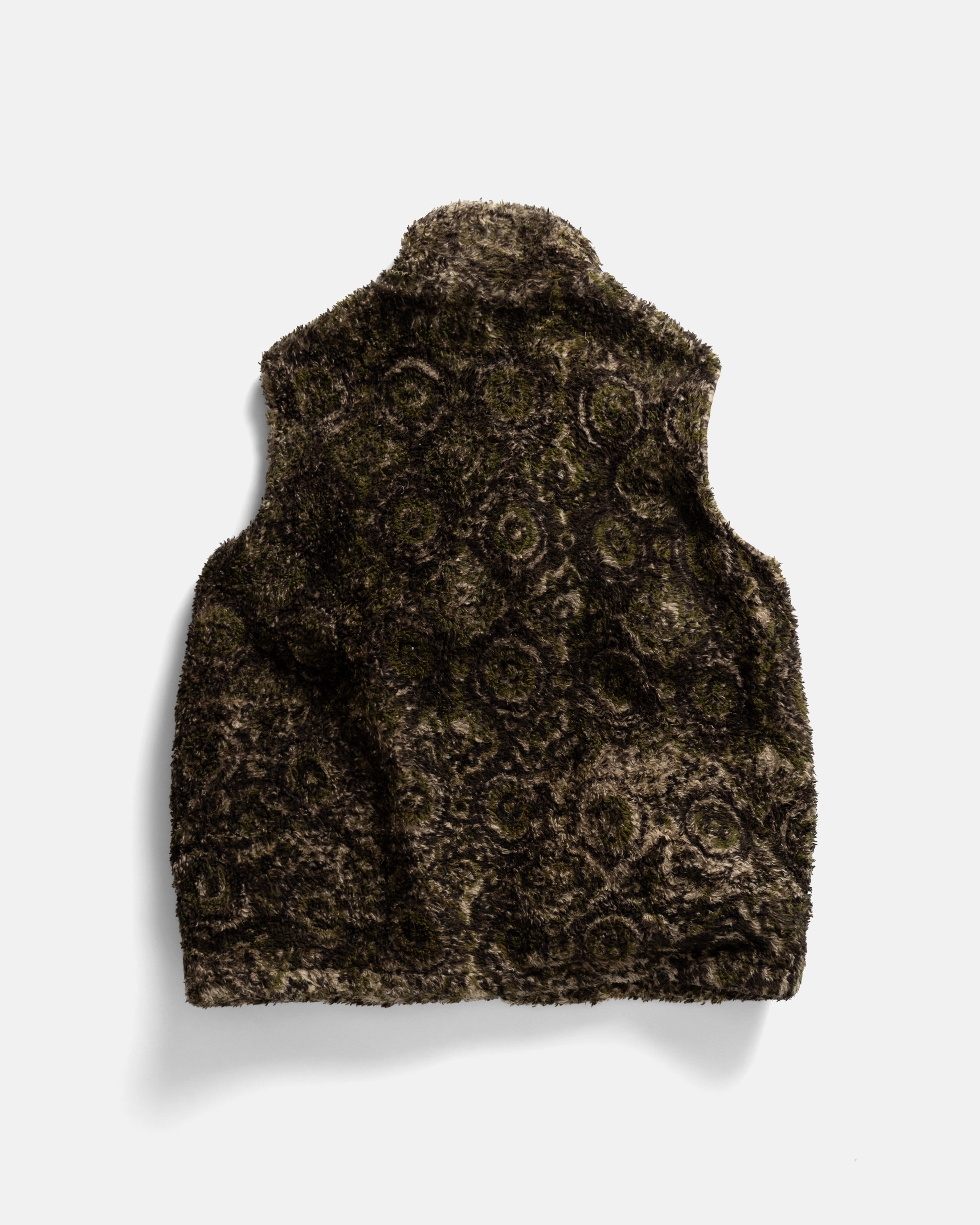 BANKS UTILITY FLEECE VEST- BLACK / ECRU / AGED OLIVE BLOCK PRINTED ORGANIC ORGANIC COTTON SHERPA