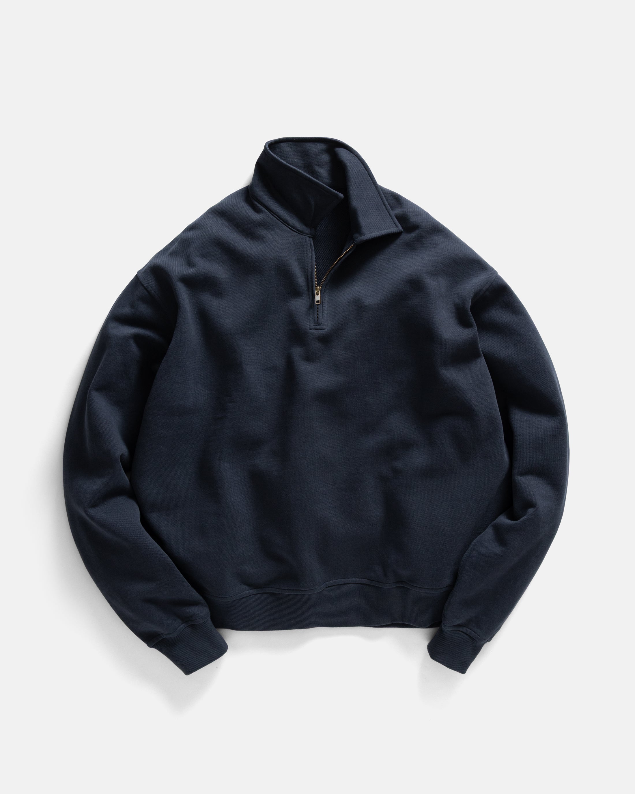 COLLAN ZIP COLLARED SWEATSHIRT - NAVY 19oz. ALL COTTON LOOPBACK