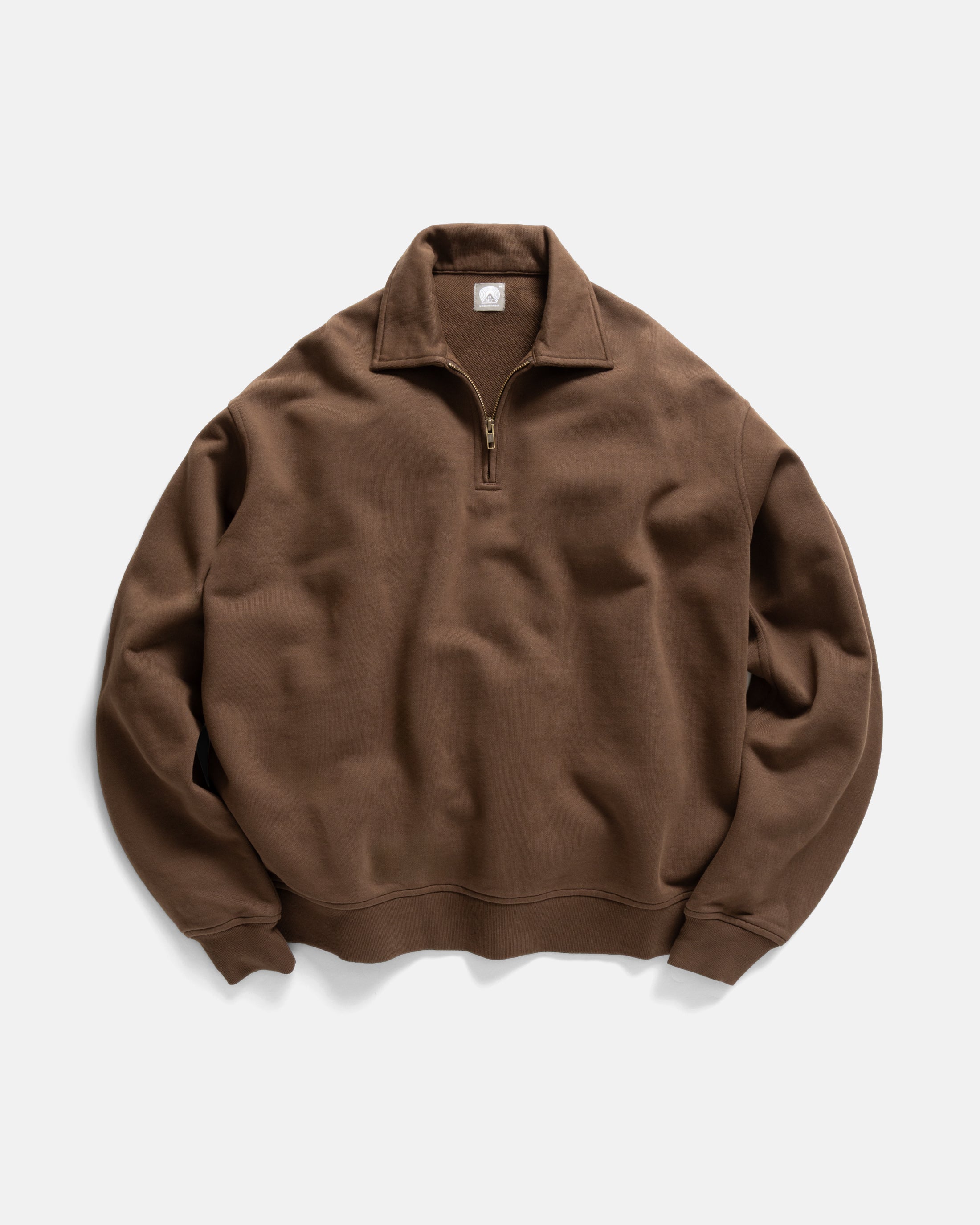 COLLAN ZIP COLLAR SWEATSHIRT - FONDENTE BROWN 19oz. ALL COTTON