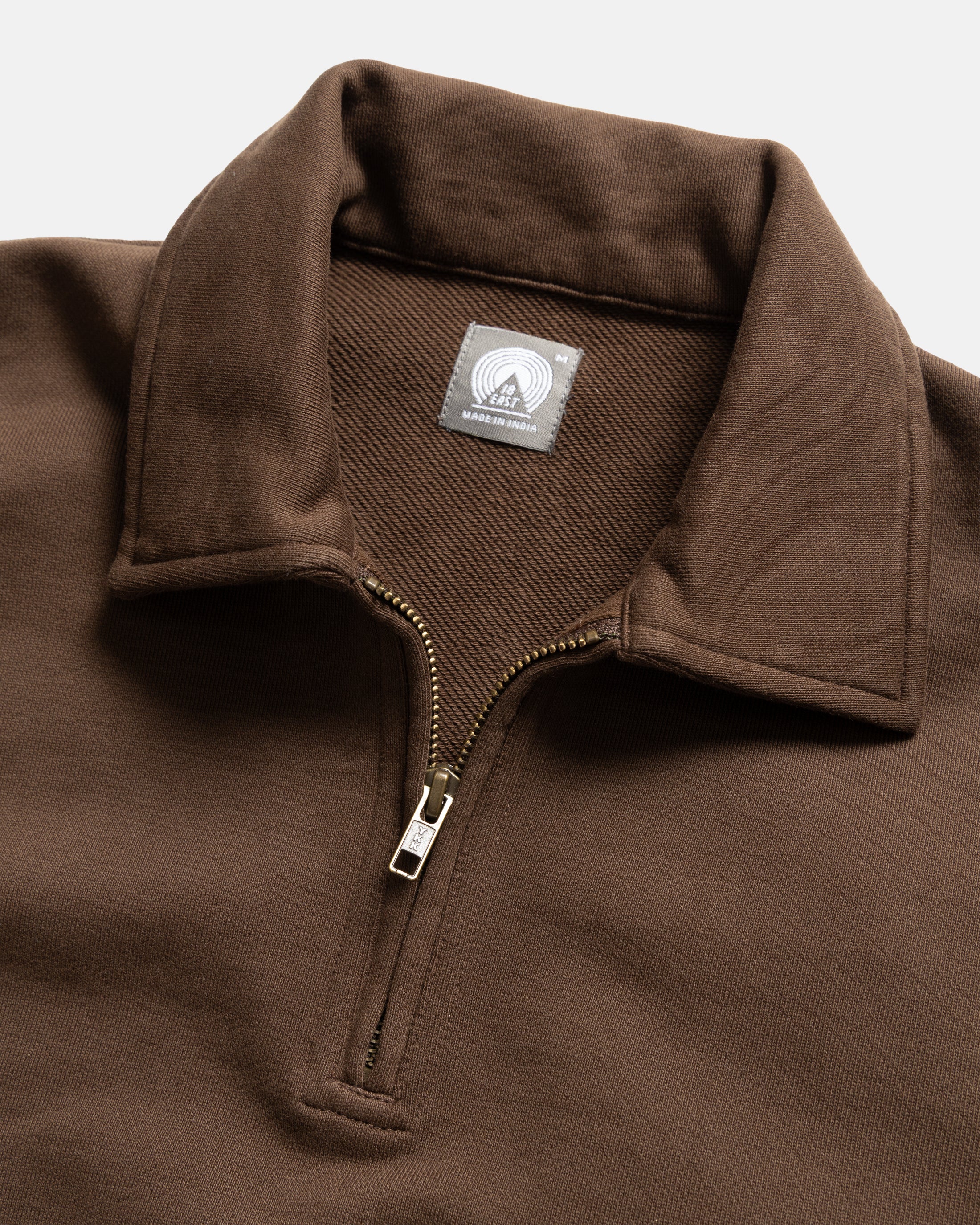COLLAN ZIP COLLAR SWEATSHIRT - FONDENTE BROWN 19oz. ALL COTTON LOOPBACK TERRY FLEECE