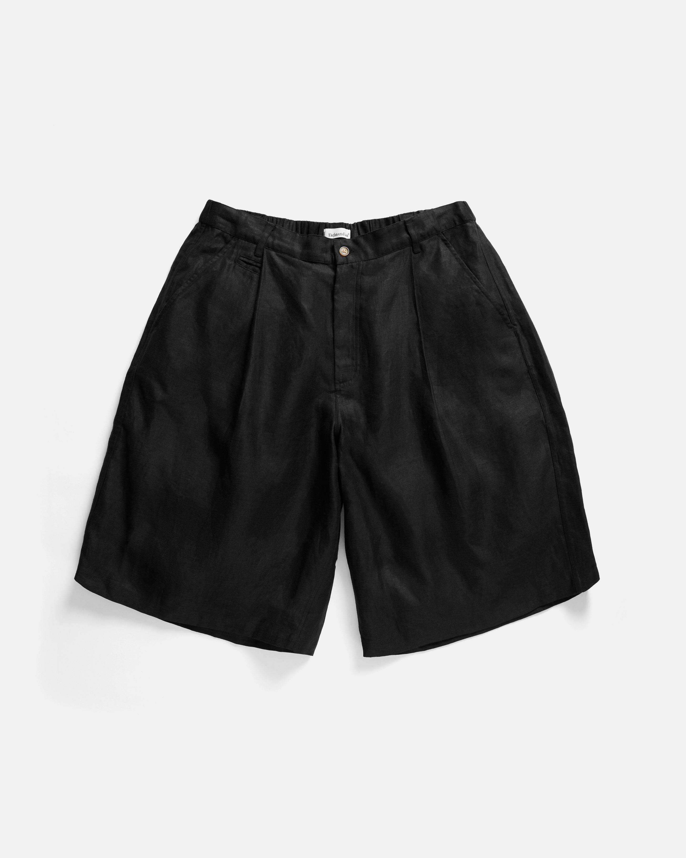 EMERY PLEATED BIG SHORTS - BLACK LINEN TWILL – 18 East