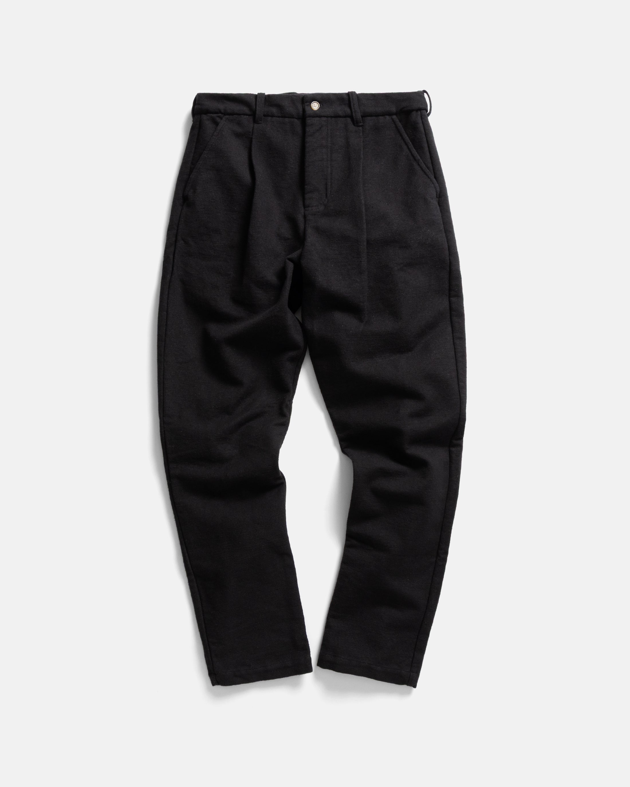 JIAN SINGLE PLEAT PANT - BLACK HANDSPUN COTTON CANVAS