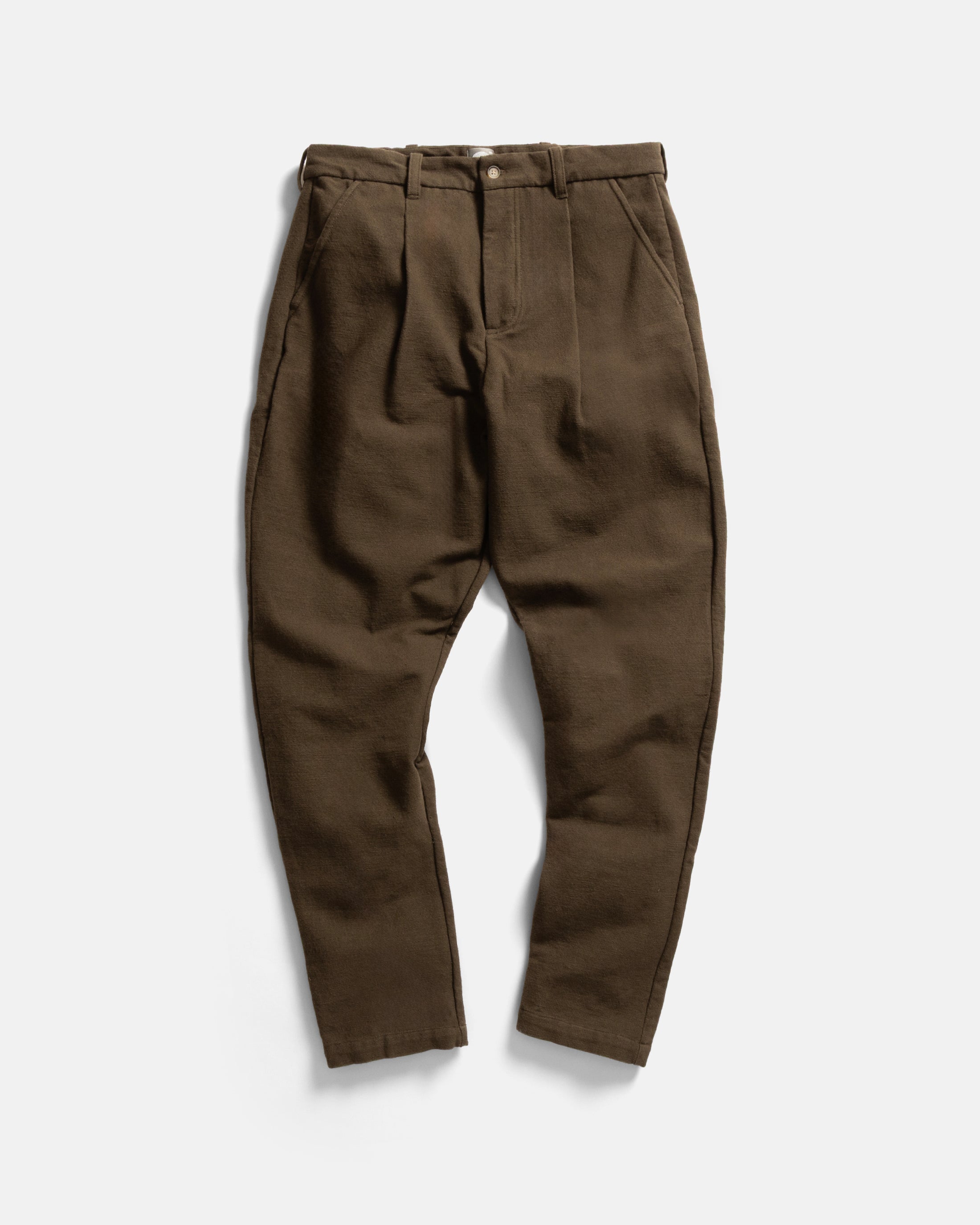 JIAN SINGLE PLEAT PANT - FONDENTE BROWN HANDSPUN COTTON CANVAS