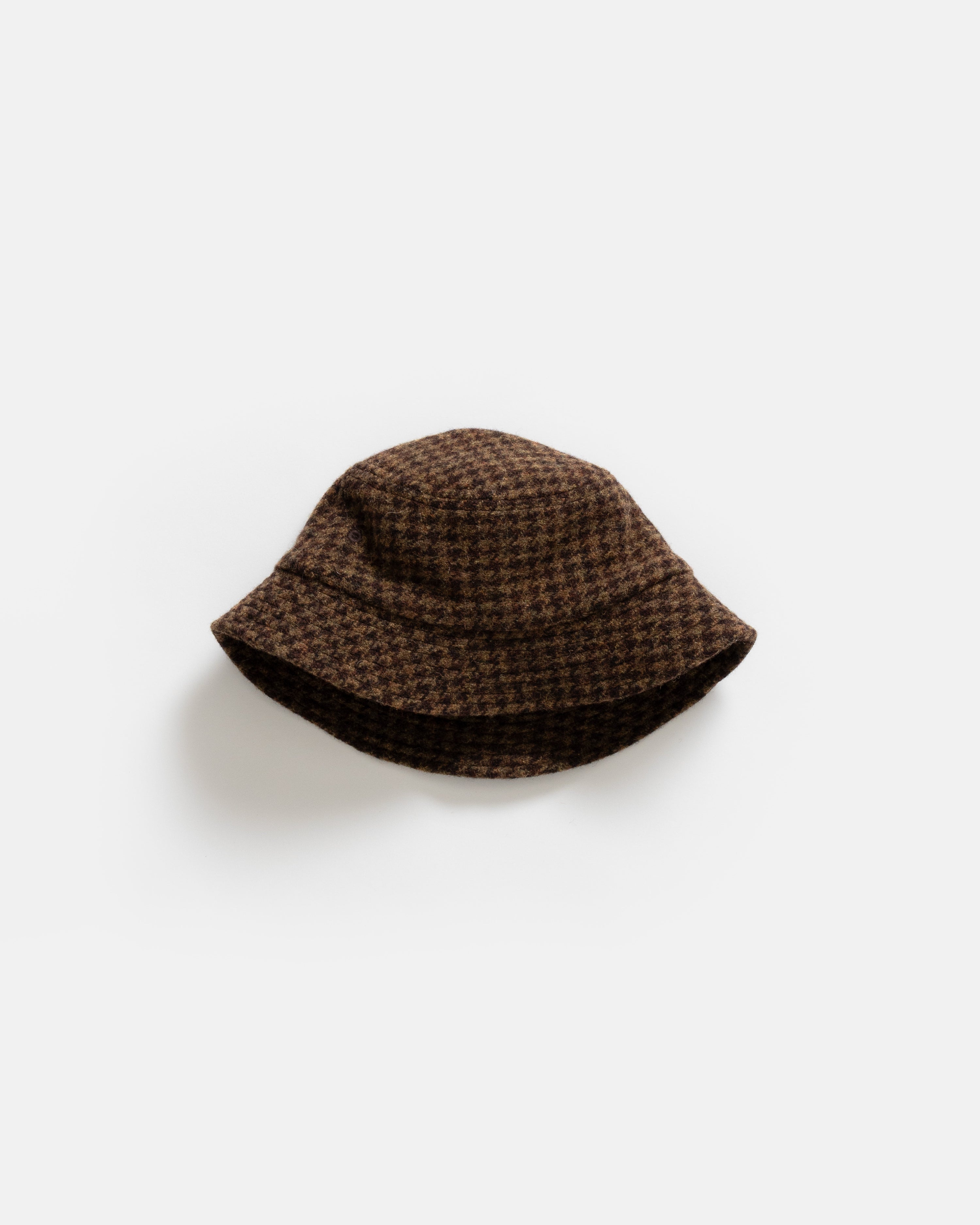 PAPIK BUCKET HAT - OLIVE / FONDENTE BROWN WOOLEN HOUNDSTOOTH TWEED