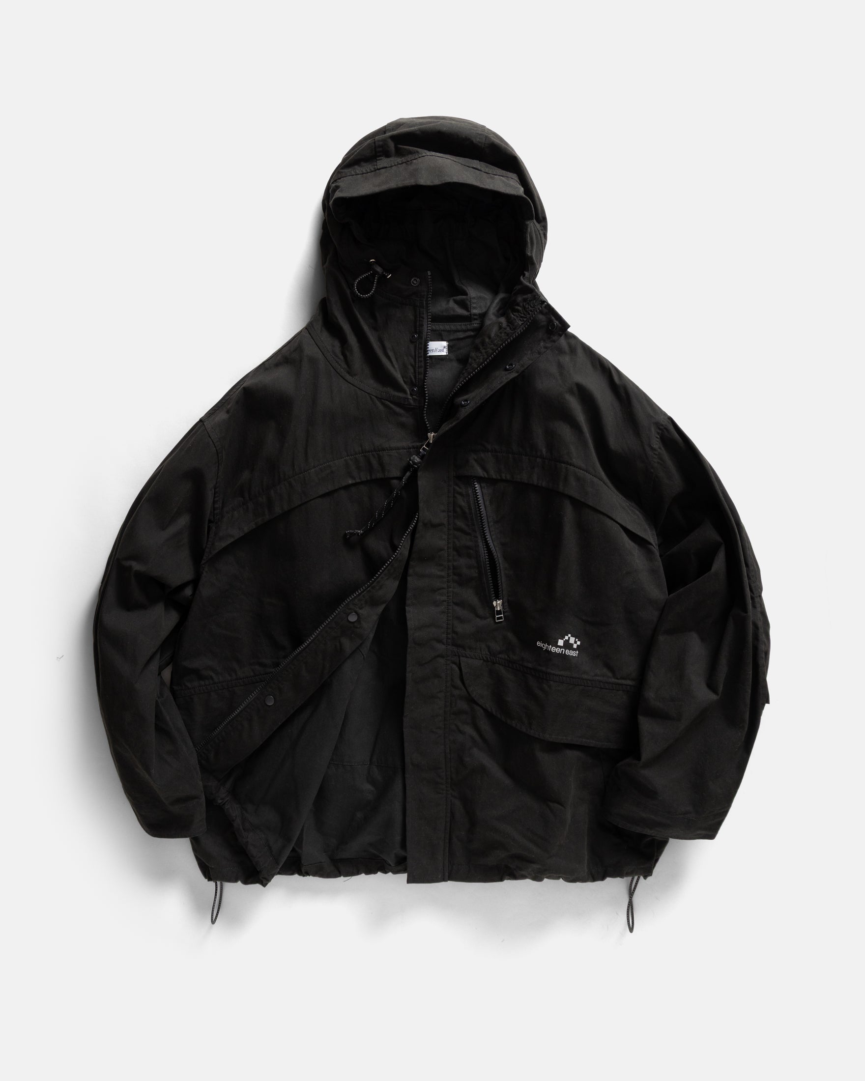 LAINES HOODED SHELL - BLACK WATER-REPELLENT BEESWAX COATED COTTON