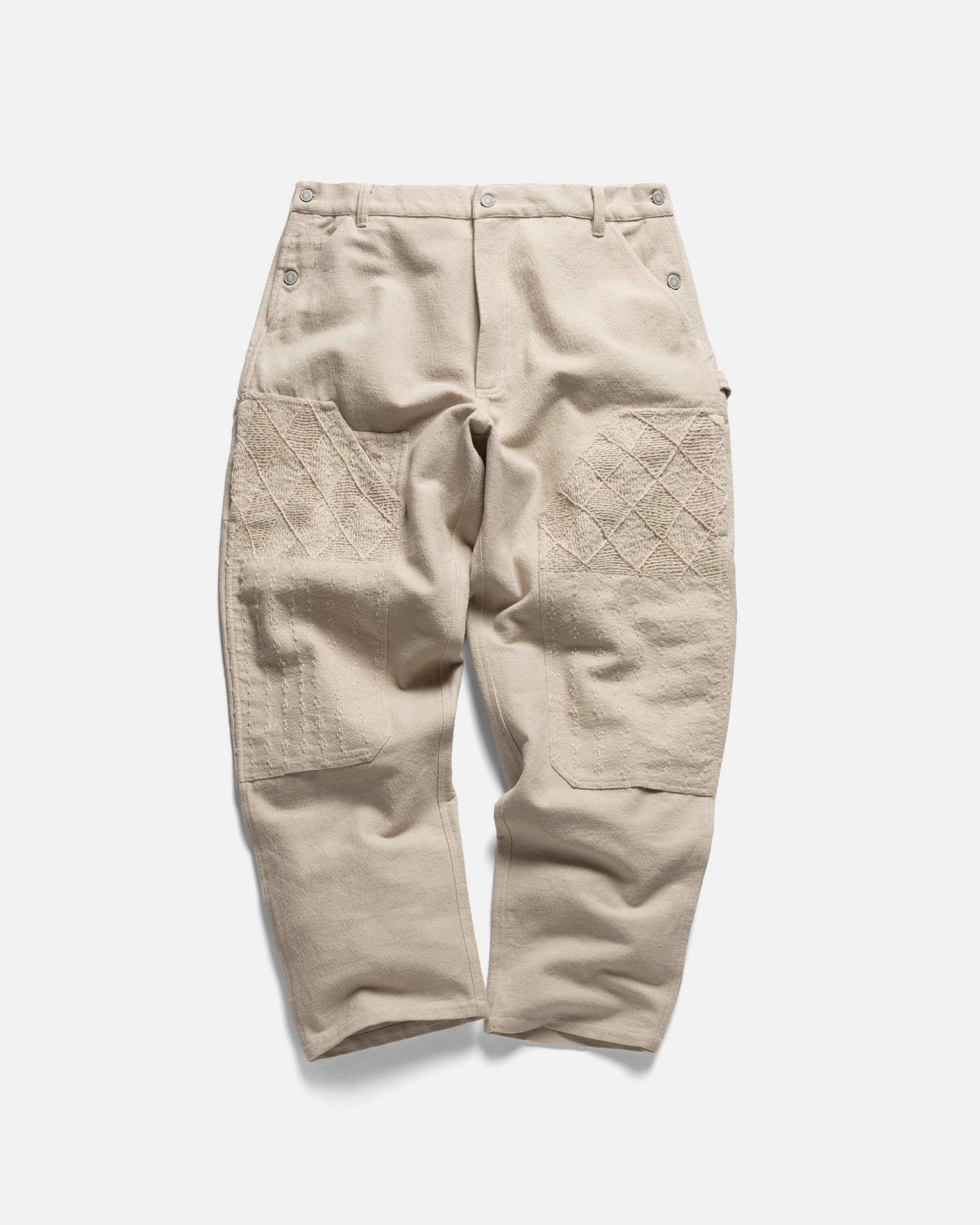 ELI HAND-EMBROIDERED DOUBLE KNEE WORK PANT - AGED SAND HANDSPUN