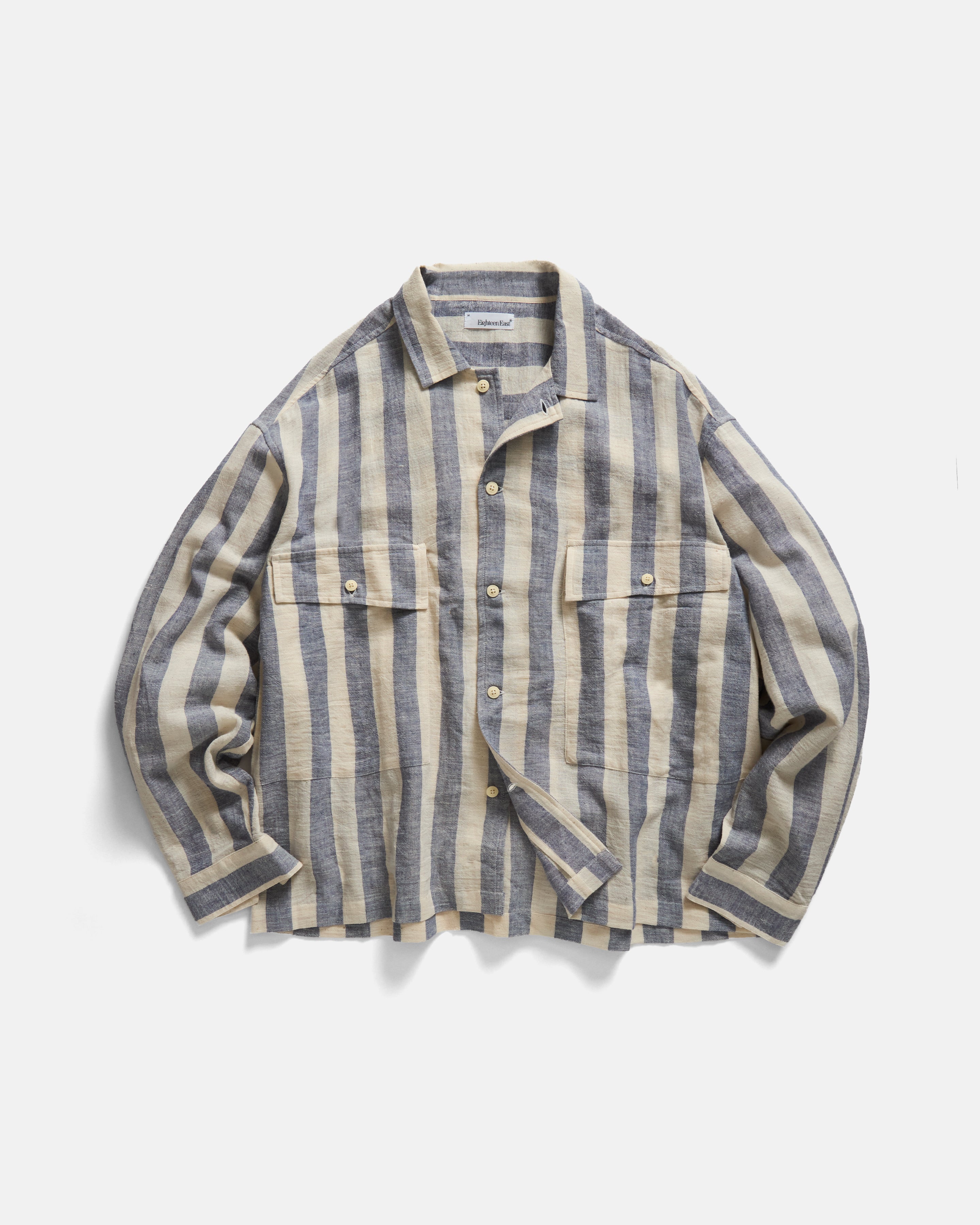 CHAMOIS FLAP POCKET SAM SHIRT - UNDYED / MORNING SKY HANDLOOM