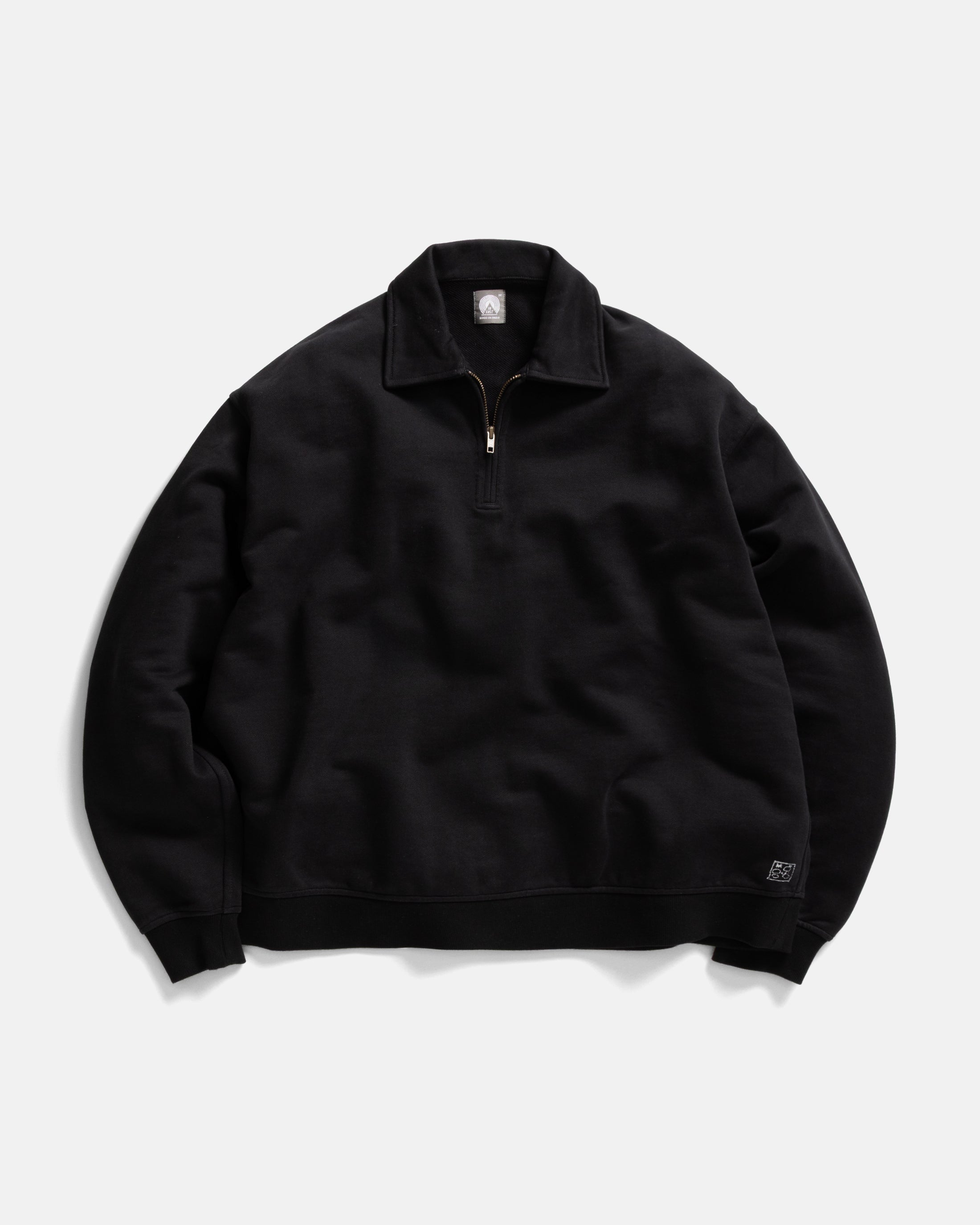 COLLAN ZIP COLLAR SWEATSHIRT - BLACK 19oz. ALL COTTON LOOPBACK TERRY FLEECE