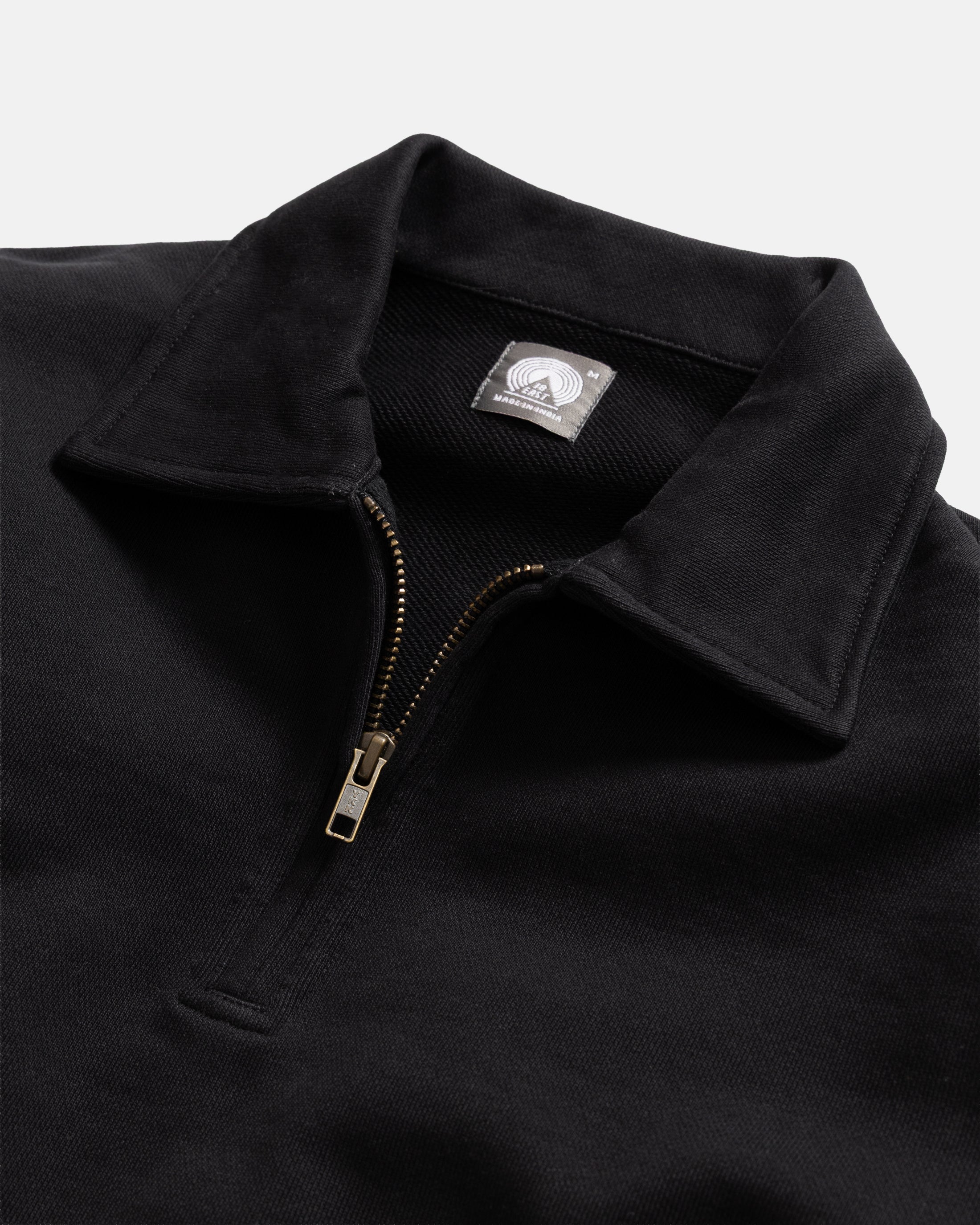 COLLAN ZIP COLLAR SWEATSHIRT - BLACK 19oz. ALL COTTON LOOPBACK TERRY FLEECE