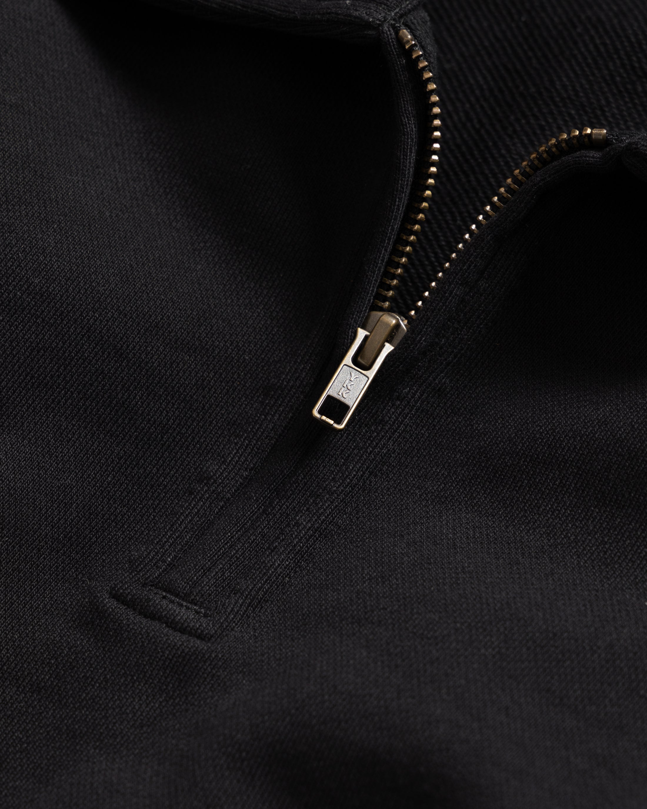 COLLAN ZIP COLLAR SWEATSHIRT - BLACK 19oz. ALL COTTON LOOPBACK TERRY FLEECE