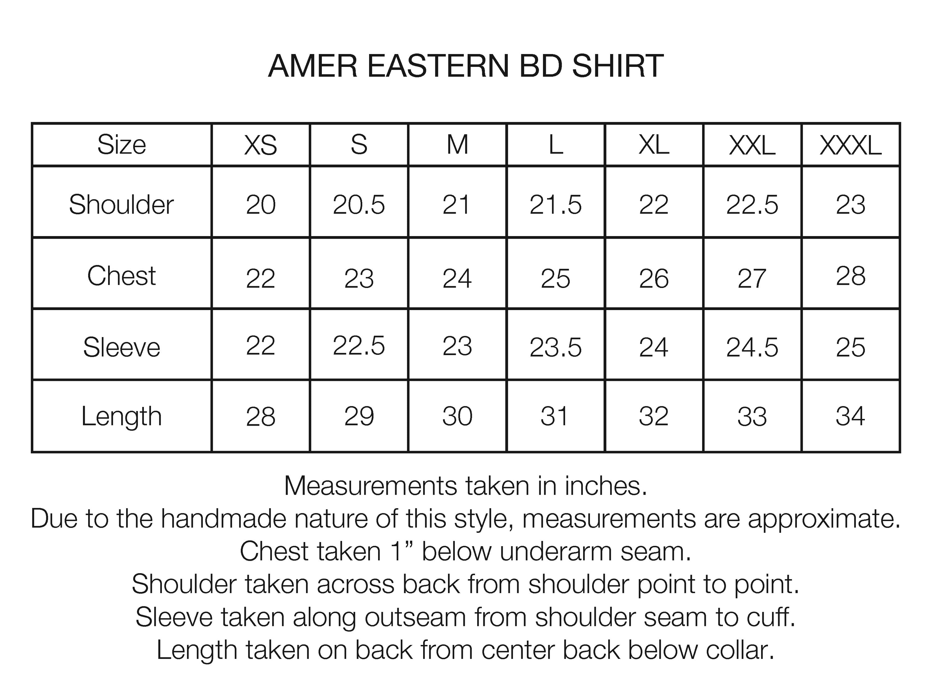 AMER EASTERN BUTTON DOWN SHIRT - FRENCH BLUE / LATTE PATCHWORK KANTHA STITCHED STRIPED COTTON CHAMBRAY