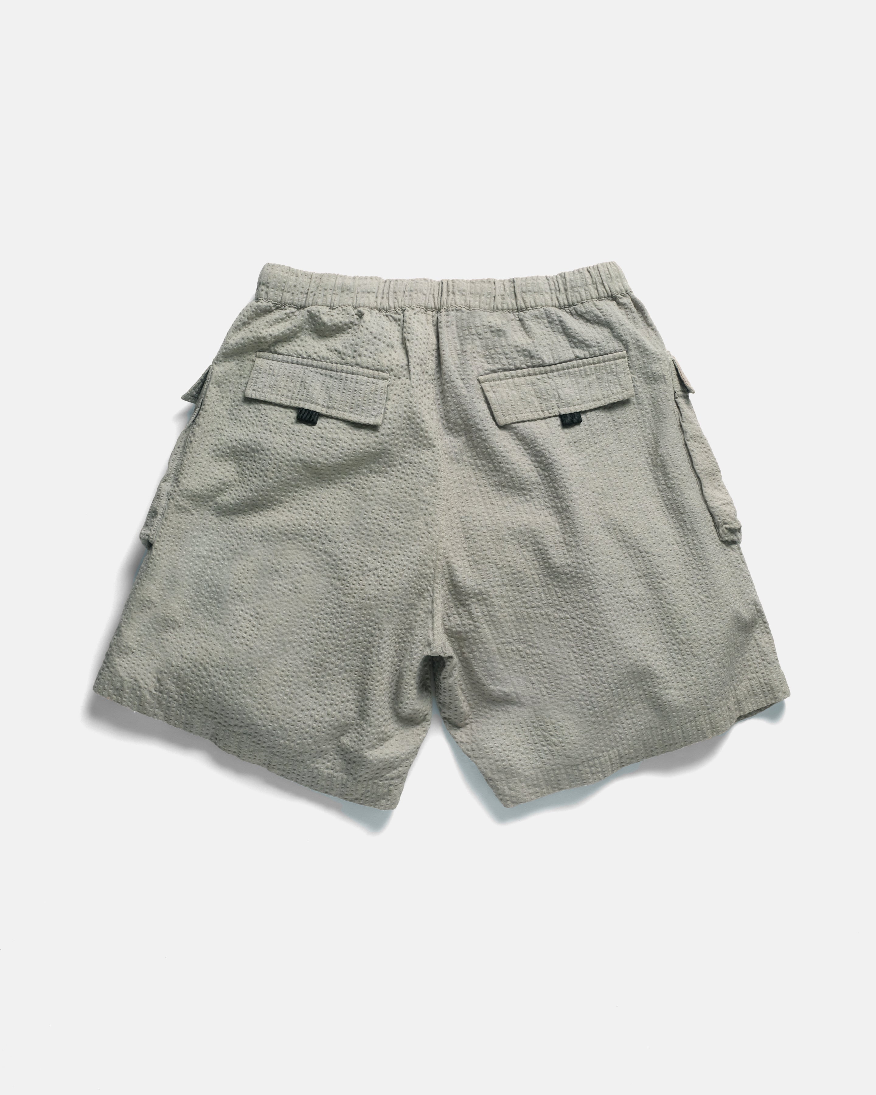 VETTI UTILITY SHORTS - TONAL LUNAR ROCK GREEN COTTON SEERSUCKER