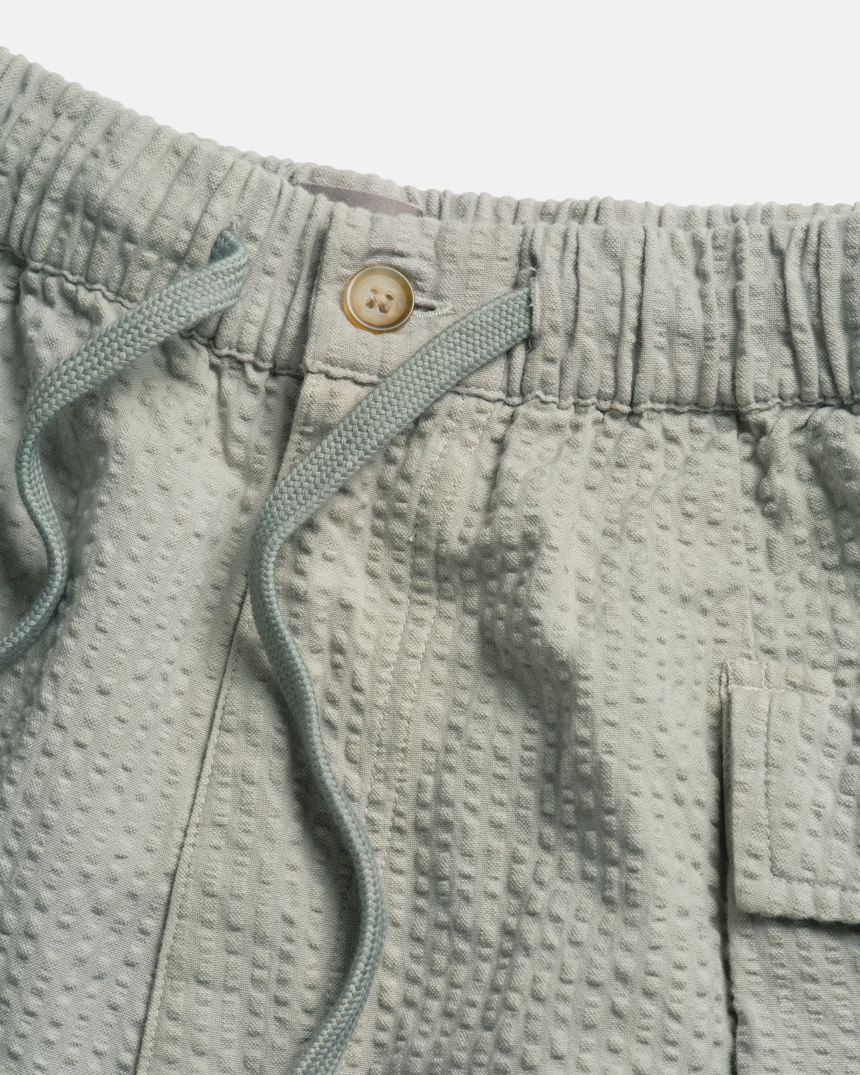 VETTI UTILITY SHORTS - TONAL LUNAR ROCK GREEN COTTON SEERSUCKER