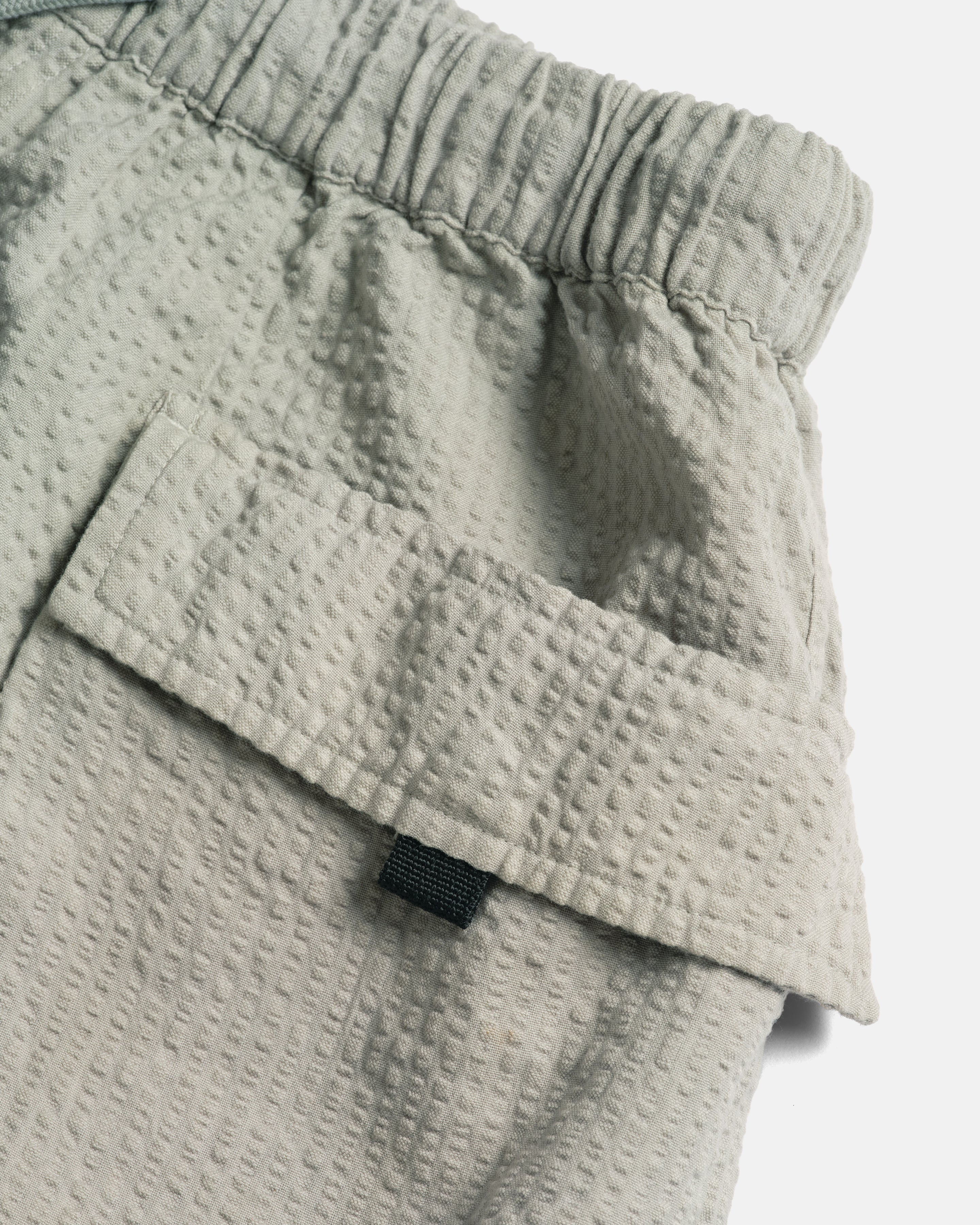 VETTI UTILITY SHORTS - TONAL LUNAR ROCK GREEN COTTON SEERSUCKER