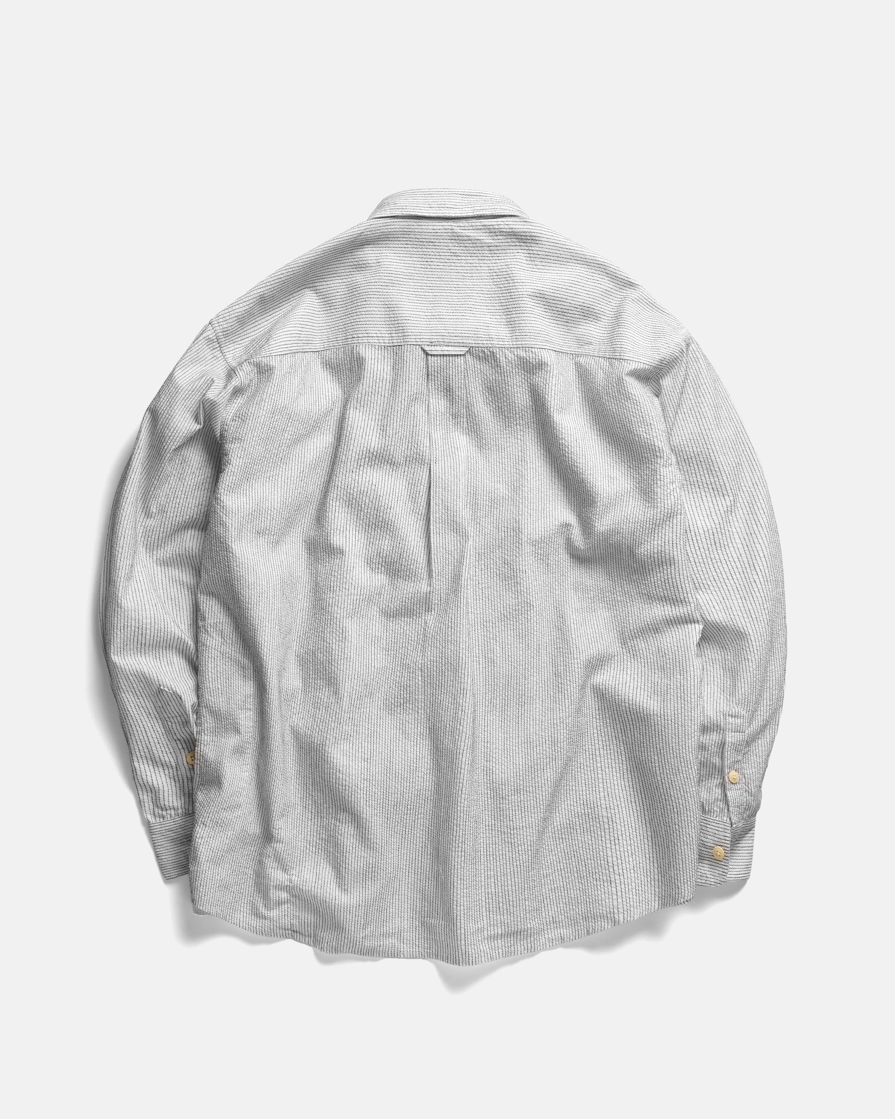 AMER EASTERN BUTTON DOWN SHIRT - WHITE POPLIN WITH BLACK EMBROIDERED PENCIL STRIPES