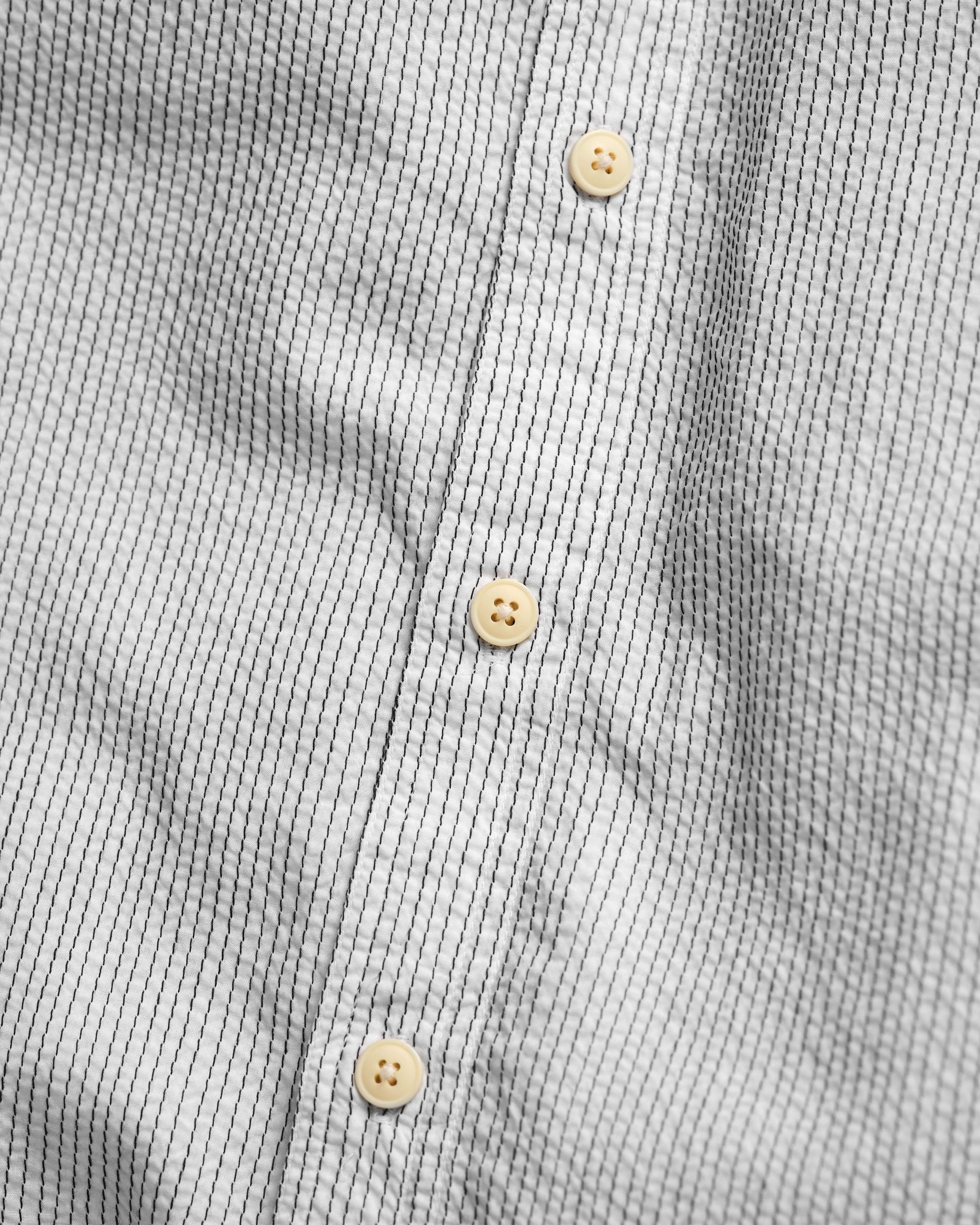 AMER EASTERN BUTTON DOWN SHIRT - WHITE POPLIN WITH BLACK EMBROIDERED PENCIL STRIPES