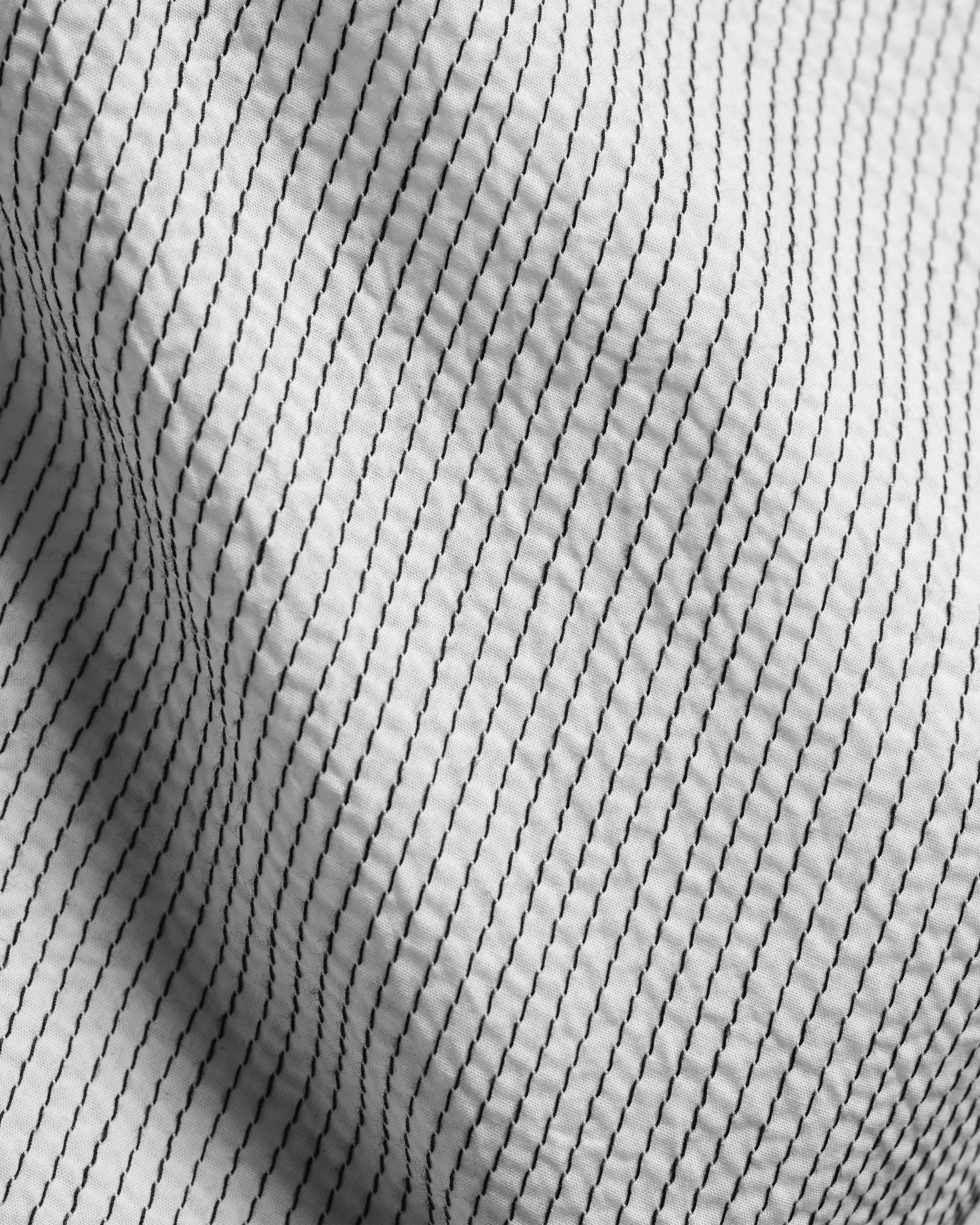 AMER EASTERN BUTTON DOWN SHIRT - WHITE POPLIN WITH BLACK EMBROIDERED PENCIL STRIPES