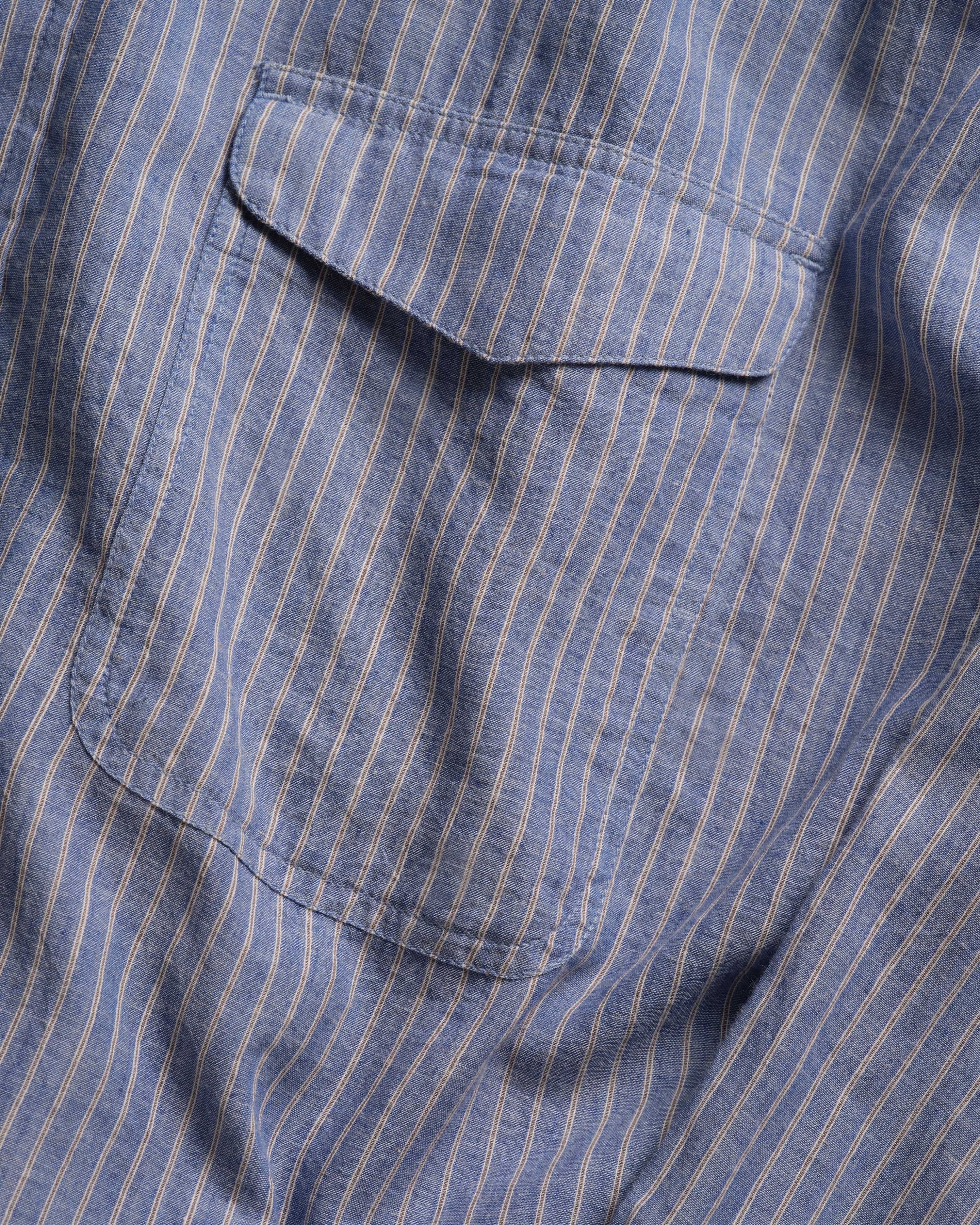 LOCUST SOFT POINT COLLAR SHIRT - FRENCH BLUE / WHITE / CHOCOLATE STRIPED SUMMER WEIGHT KHADI