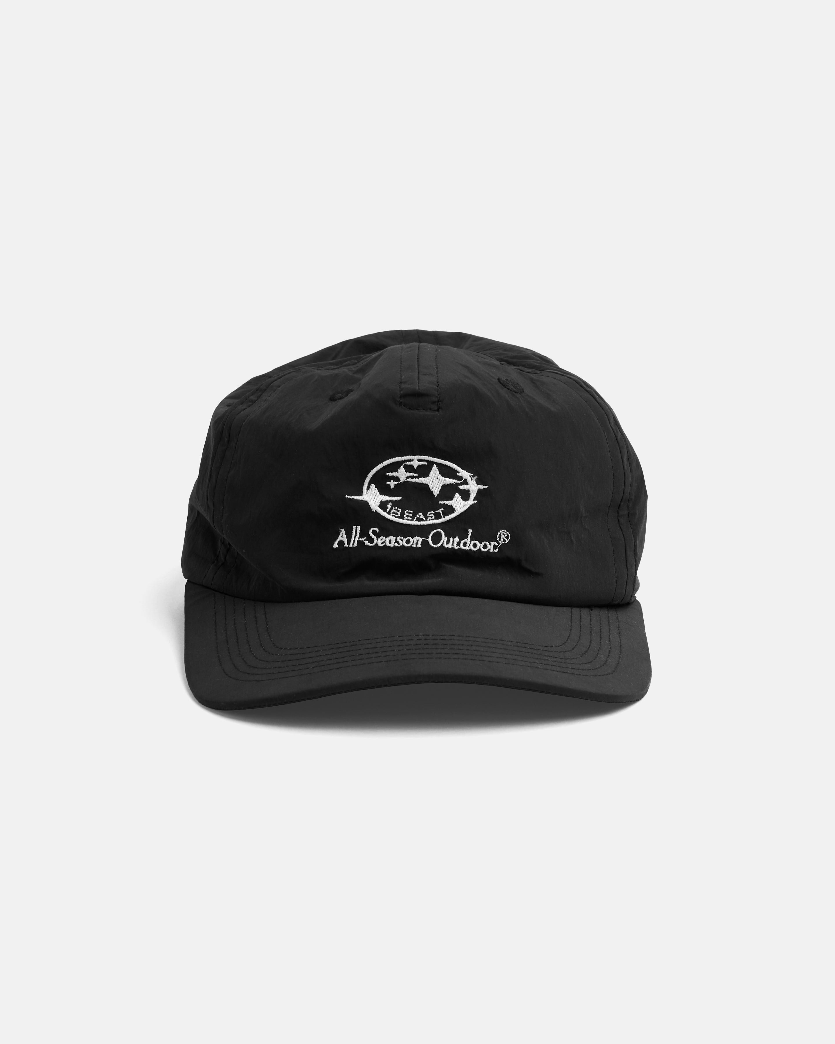 “ALL-SEASON OUTDOOR” STOWE 5 PANEL HAT - BLACK BRUSHED NYLON