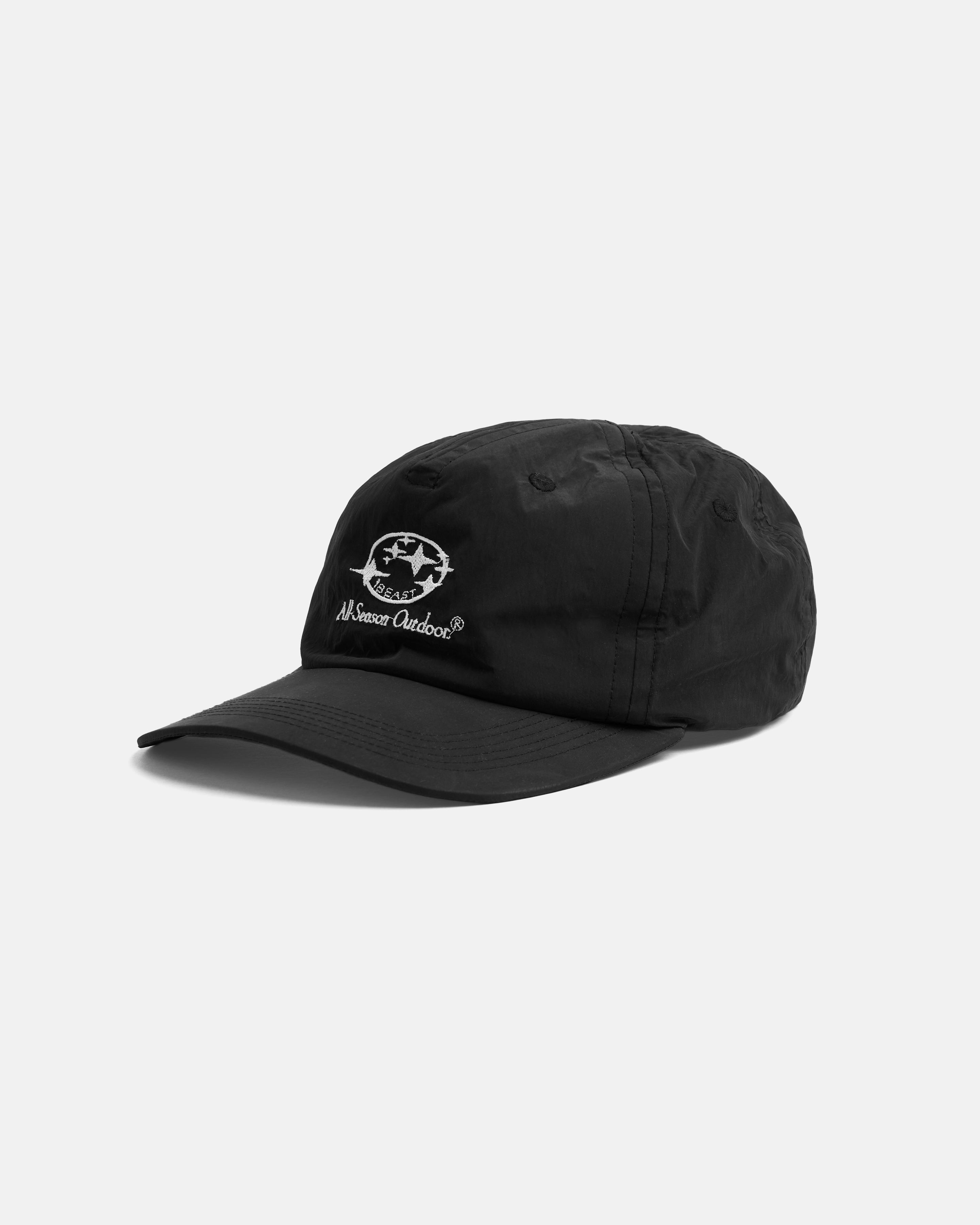 “ALL-SEASON OUTDOOR” STOWE 5 PANEL HAT - BLACK BRUSHED NYLON