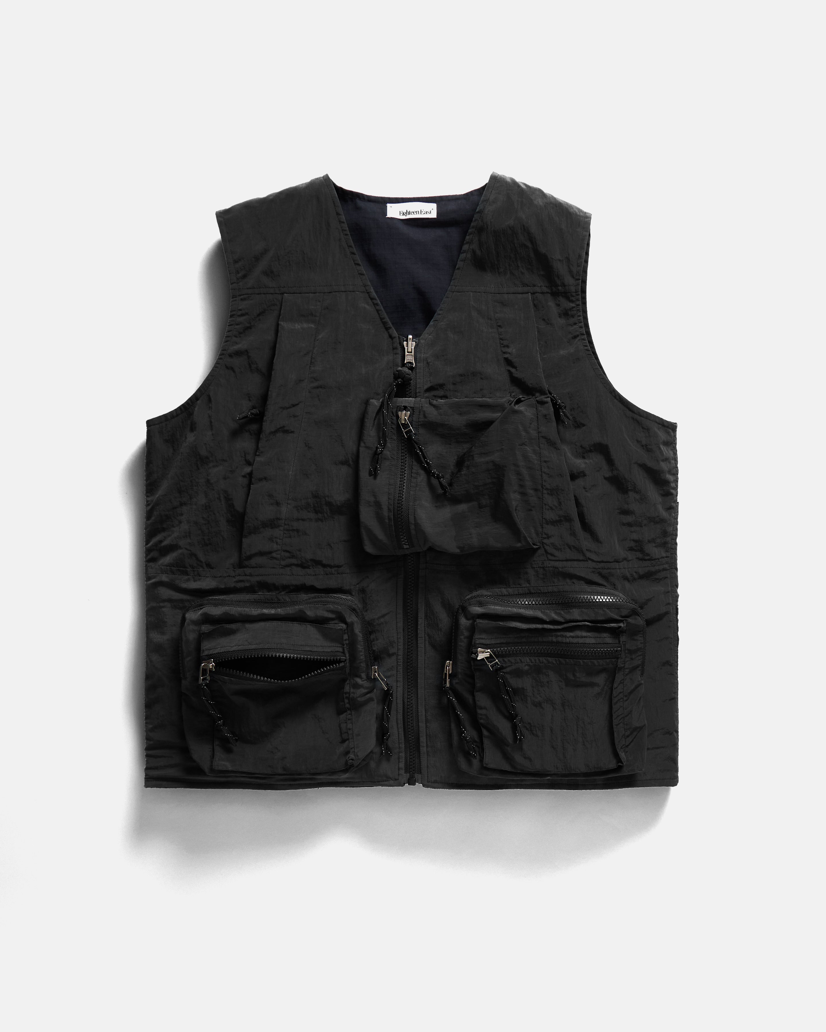 KEARSE REVERSIBLE UTILITY VEST - BLACK WAXED NYLON / MIDNIGHT COTTON/NYLON RIPSTOP