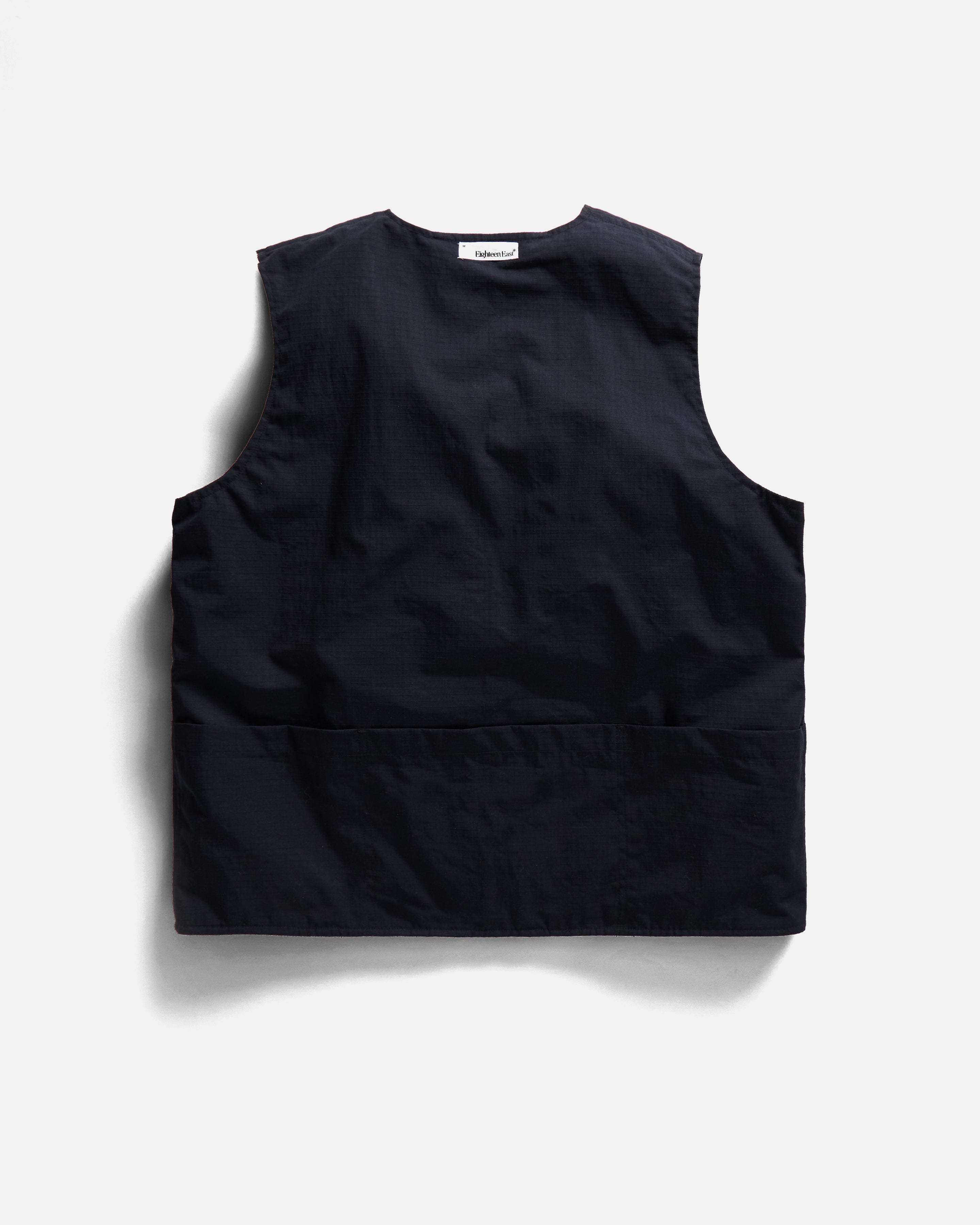 KEARSE REVERSIBLE UTILITY VEST - BLACK WAXED NYLON / MIDNIGHT COTTON/NYLON RIPSTOP