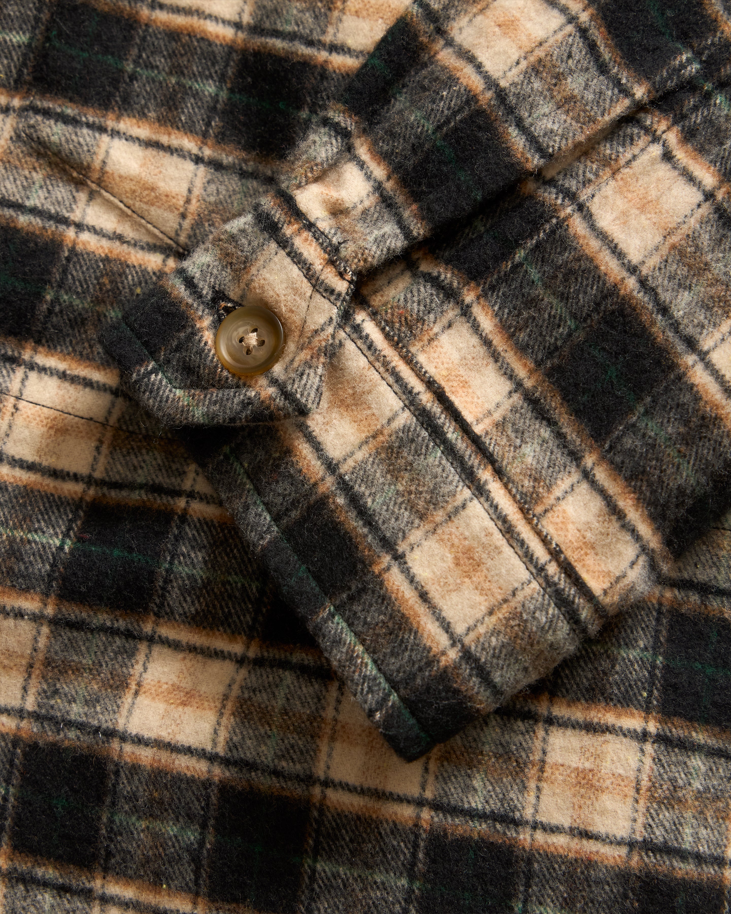 GALE BOX SHIRT - BLACK / ECRU / BRITISH KHAKI / GRASS BRUSHED COTTON FLANNEL
