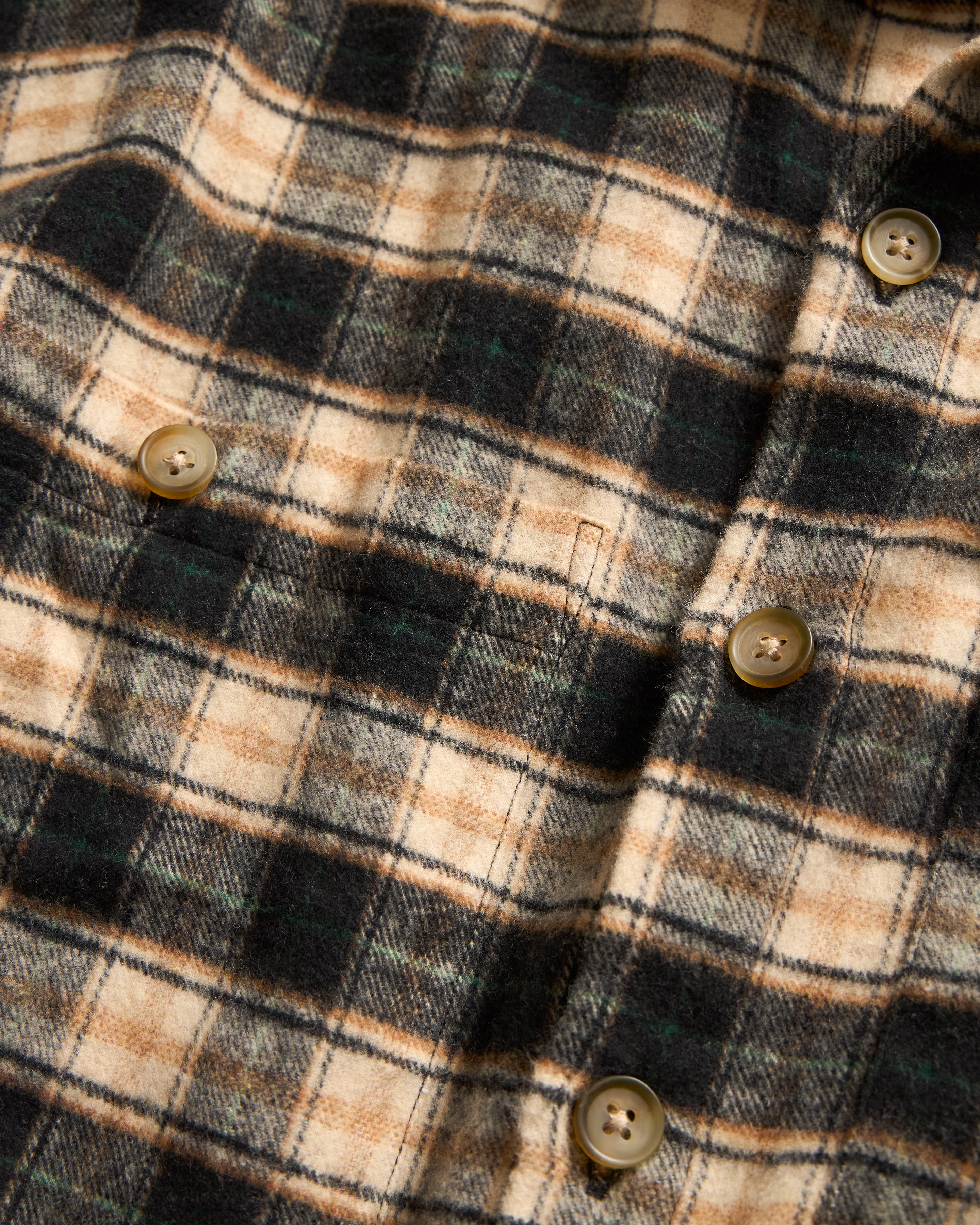 GALE BOX SHIRT - BLACK / ECRU / BRITISH KHAKI / GRASS BRUSHED COTTON FLANNEL