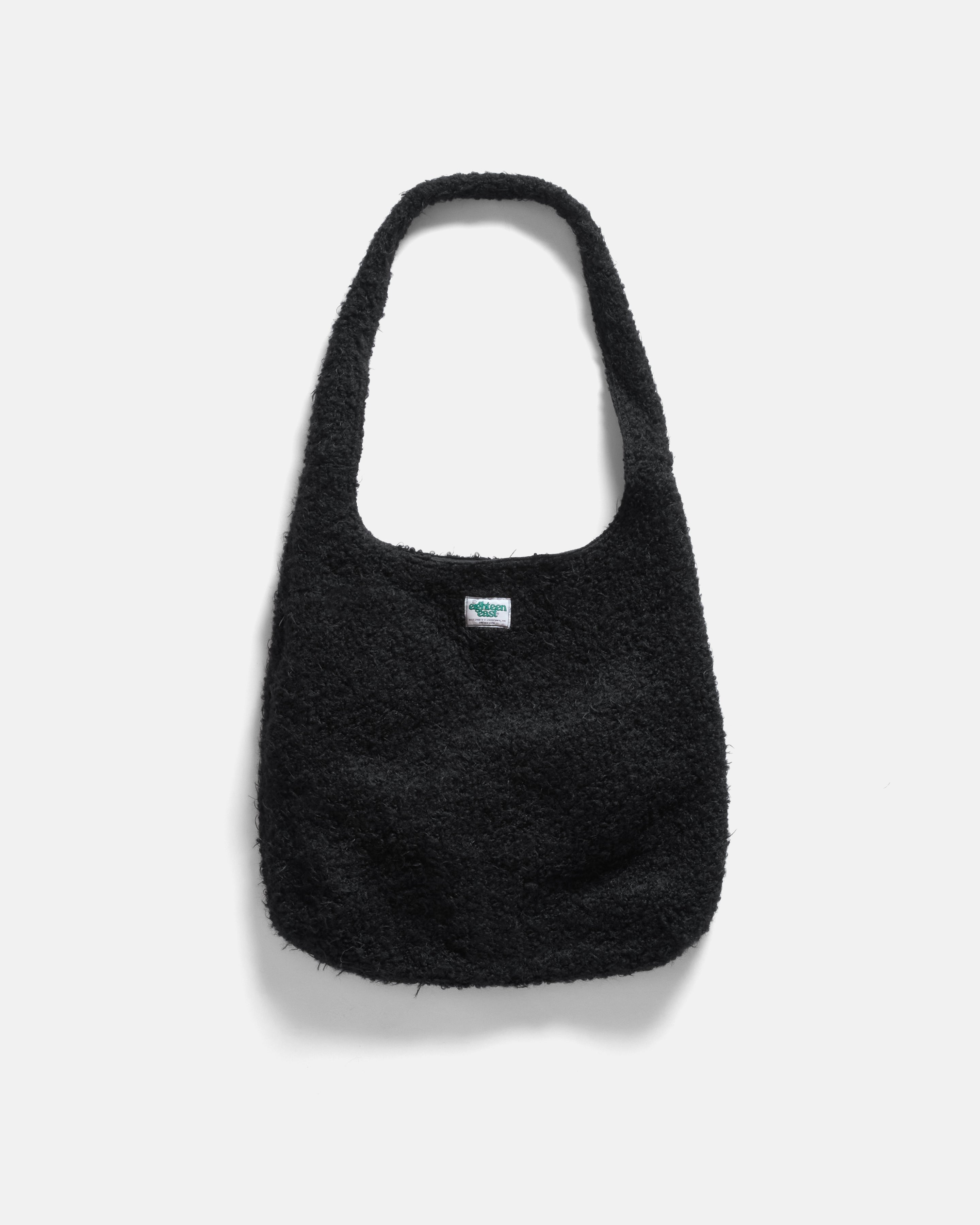 REVERSIBLE SLING BAG - BLACK "FOHAIR" WOOLEN BOUCLÉ / WATER-REPELLENT BRUSHED NYLON