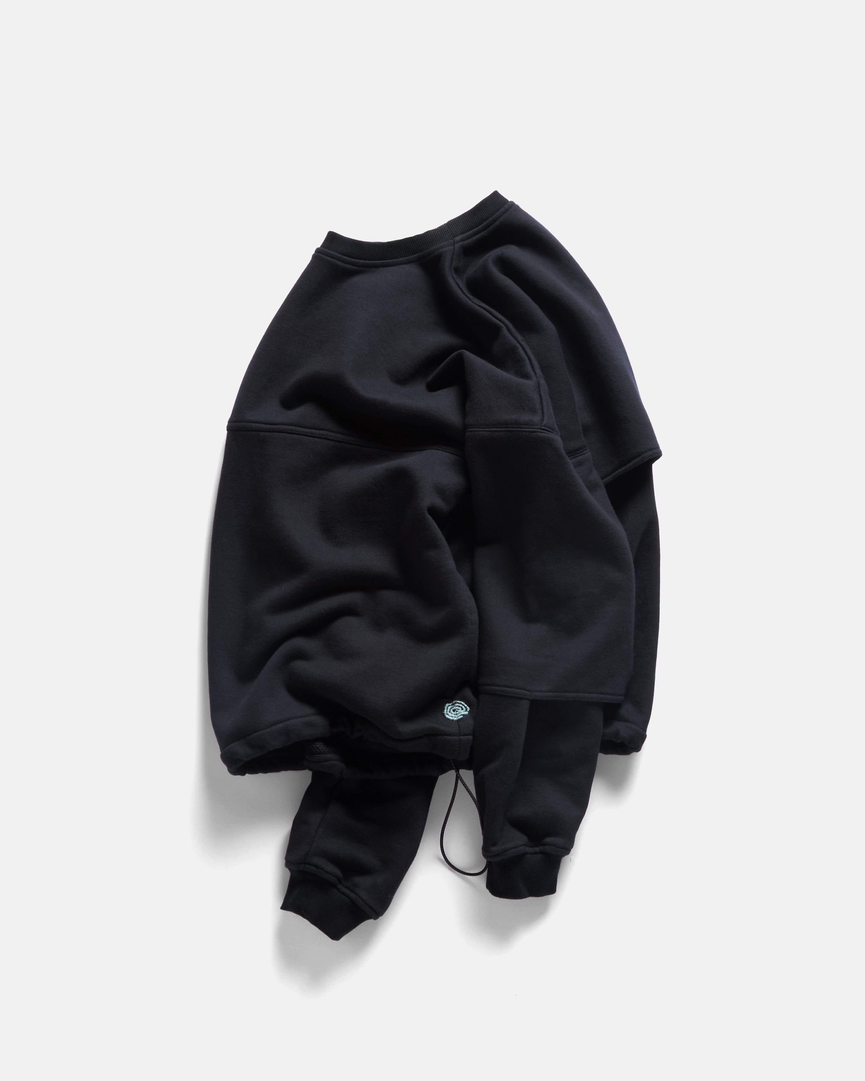 REHBEIN VENTED CREWNECK - BLACK 19oz. LOOPBACK TERRY