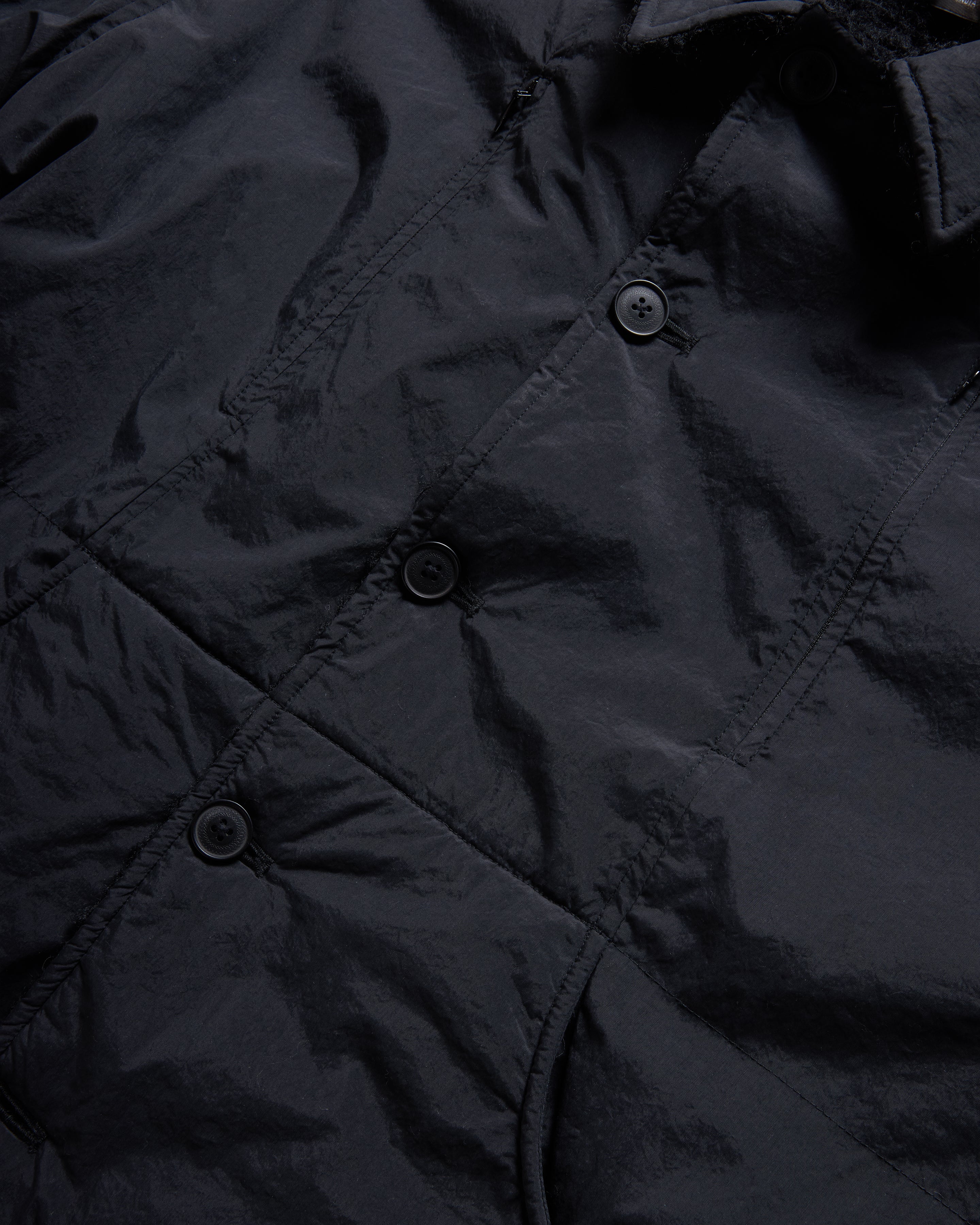 JOSEPH REVERSIBLE COACH'S JACKET - BLACK "FOHAIR" WOOLEN BOUCLÉ / WATER-REPELLENT BRUSHED NYLON