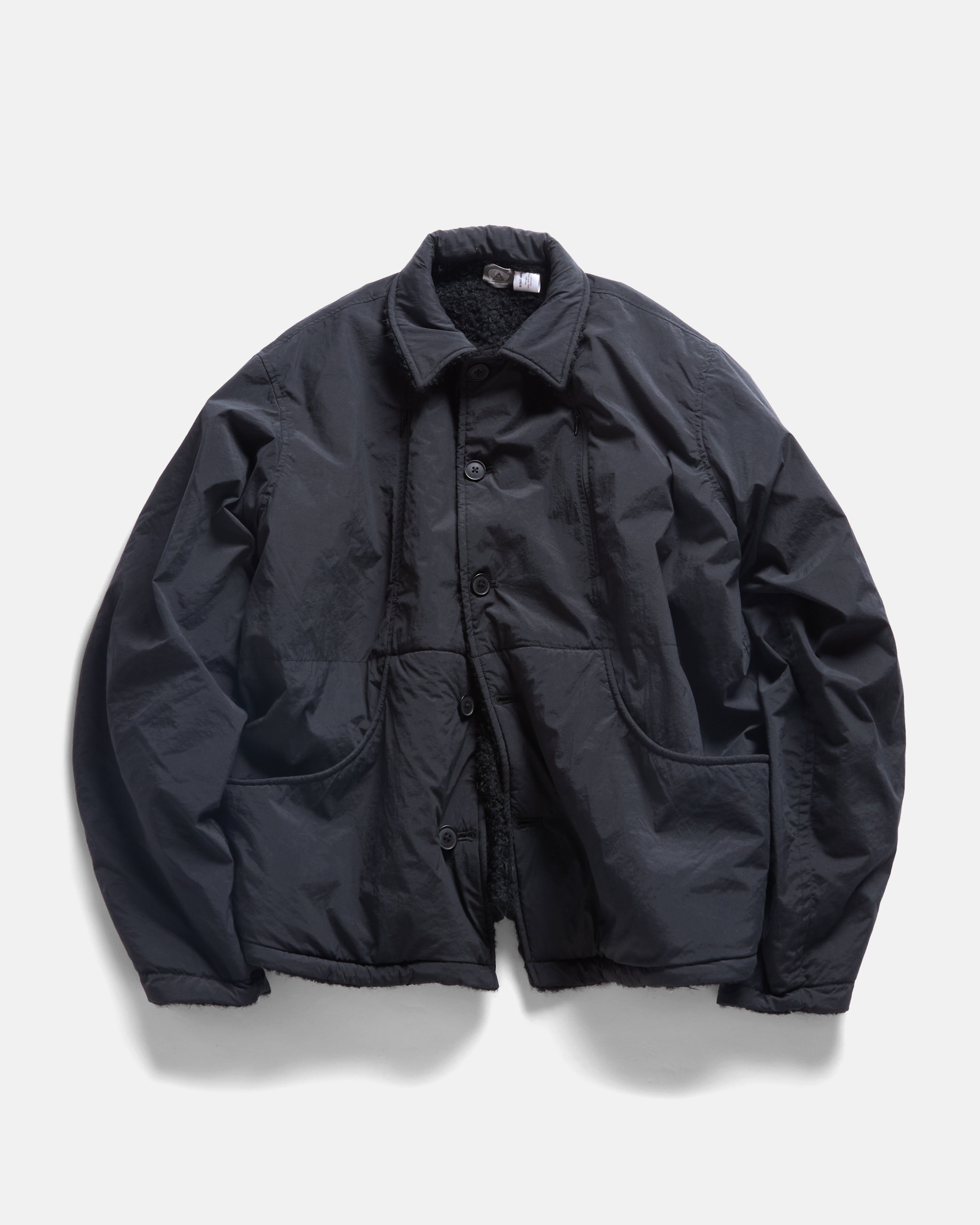 JOSEPH REVERSIBLE COACH'S JACKET - BLACK "FOHAIR" WOOLEN BOUCLÉ / WATER-REPELLENT BRUSHED NYLON