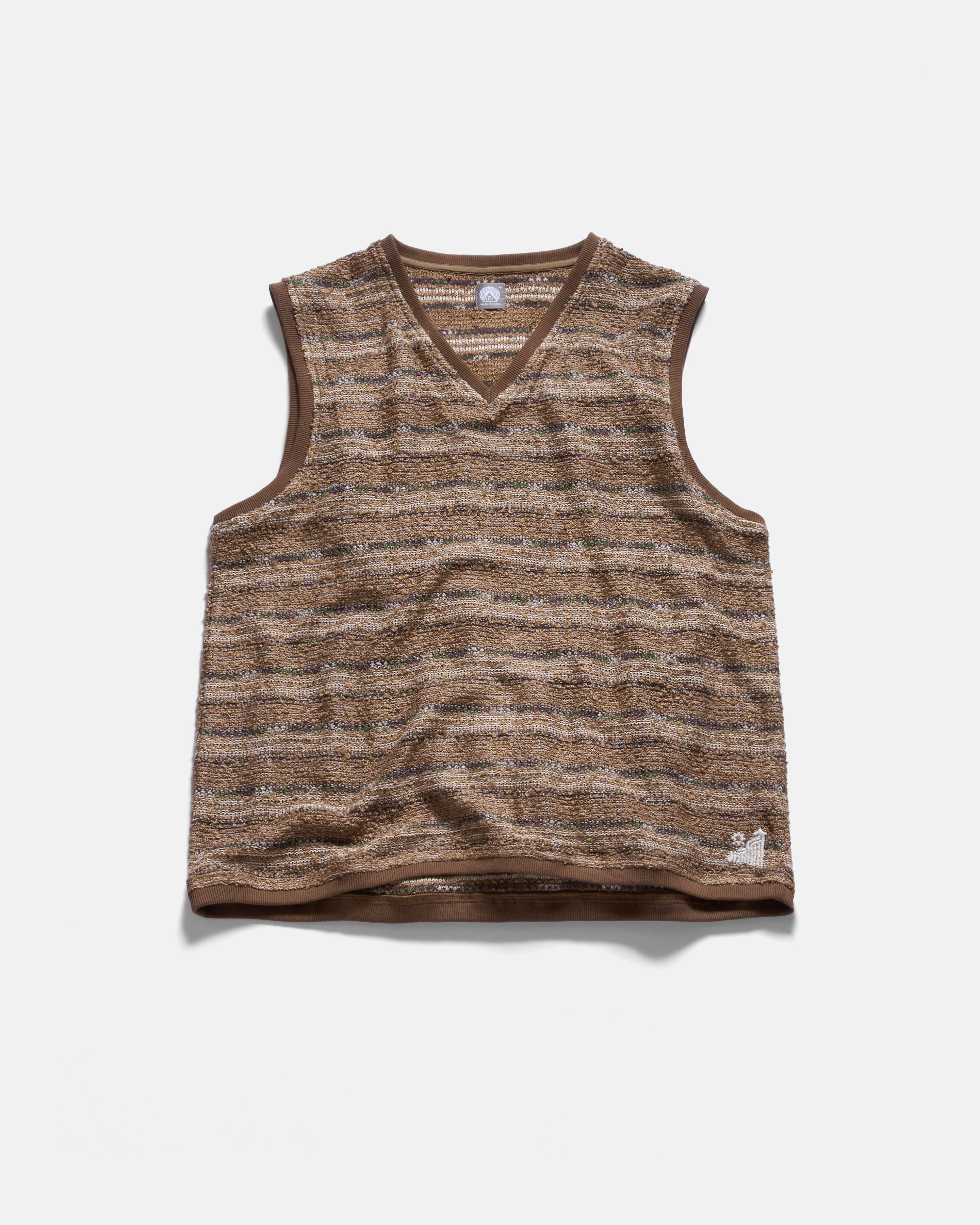 BURI BOUCLÉ KNIT SWEATER VEST - WALNUT / ECRU / SHADOW PALM  / DEADWOOD BLENDED COTTON STRIPE