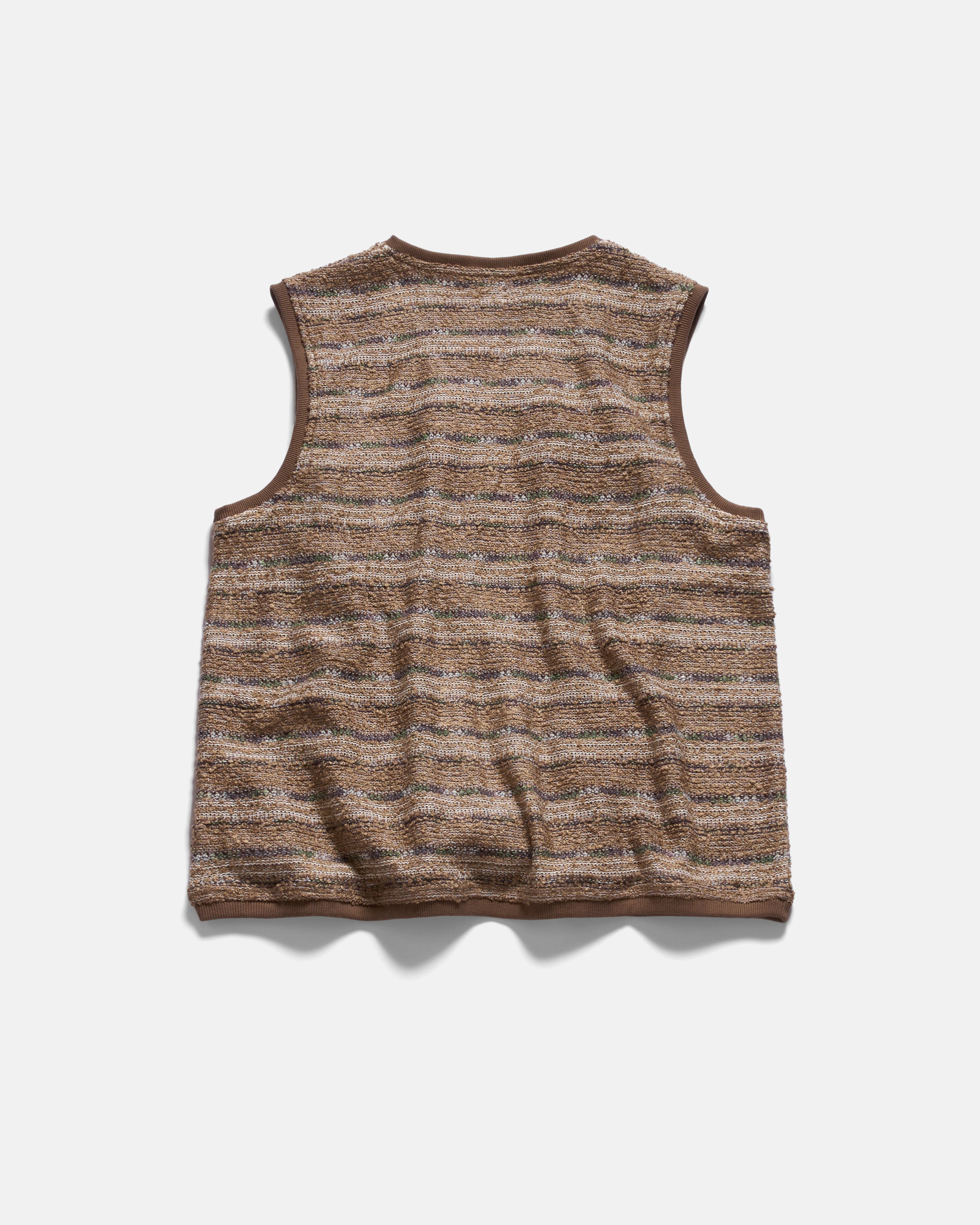 BURI BOUCLÉ KNIT SWEATER VEST - WALNUT / ECRU / SHADOW PALM  / DEADWOOD BLENDED COTTON STRIPE