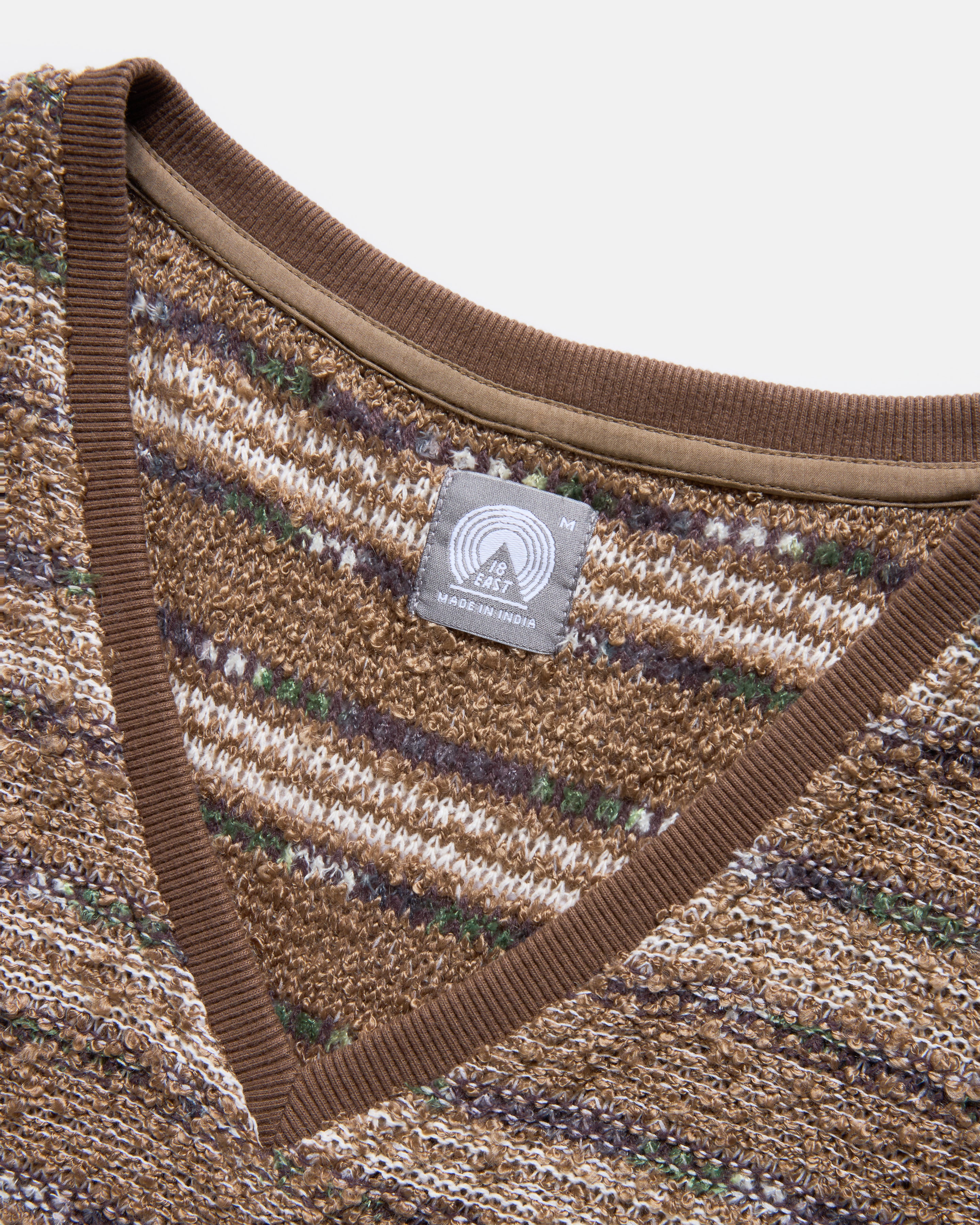 BURI BOUCLÉ KNIT SWEATER VEST - WALNUT / ECRU / SHADOW PALM  / DEADWOOD BLENDED COTTON STRIPE